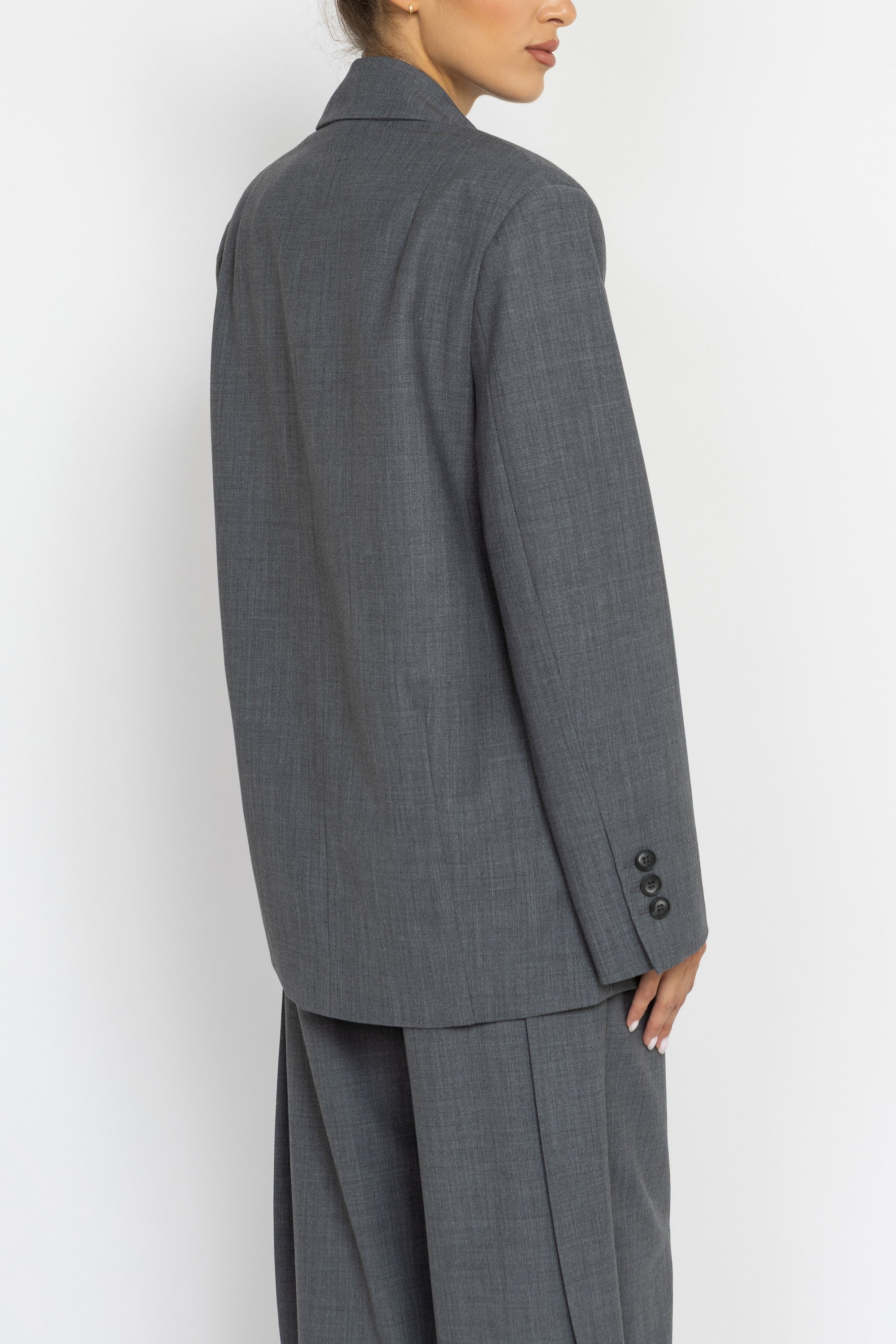 Tailored Grey Wool Longline Blazer