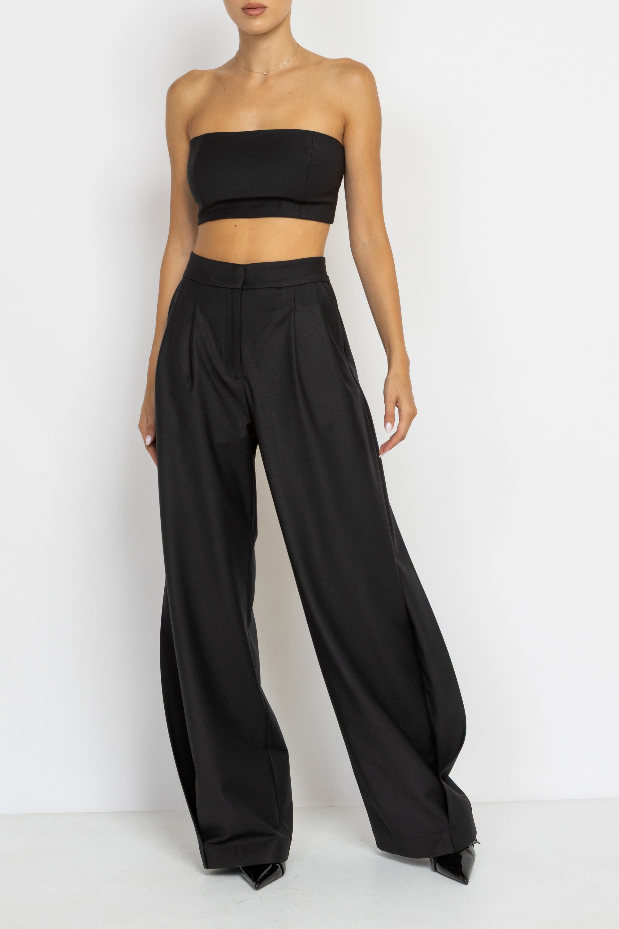 Black Crop Top in Wool Blend
