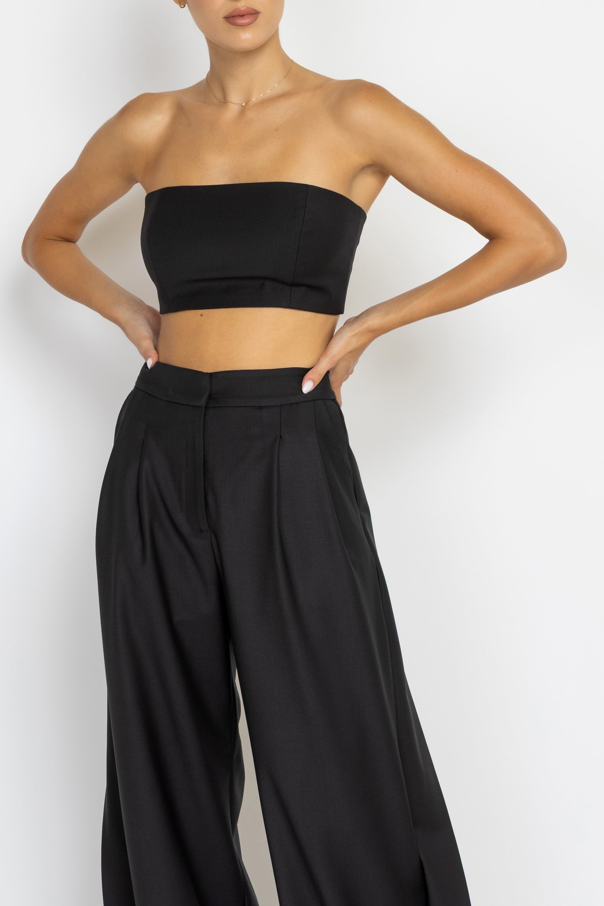 Black Crop Top in Wool Blend