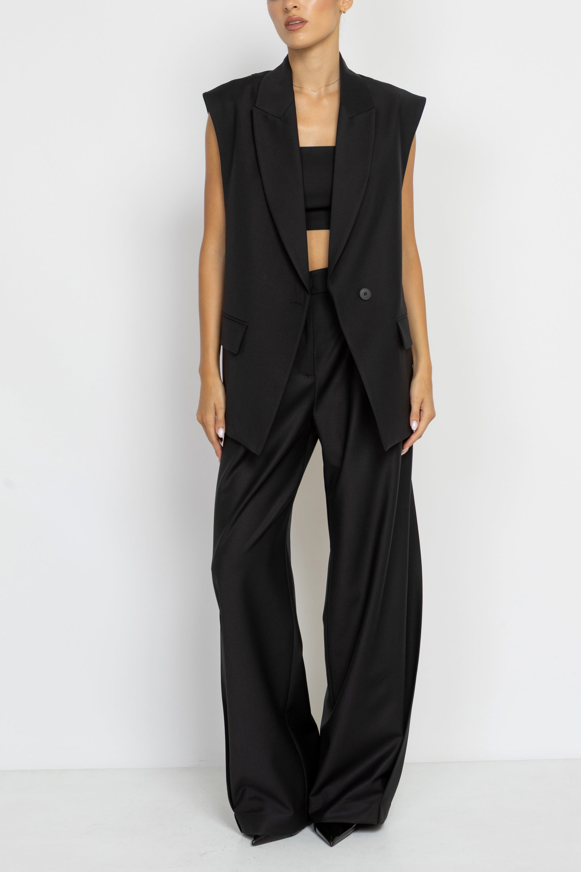 Black Crop Top in Wool Blend