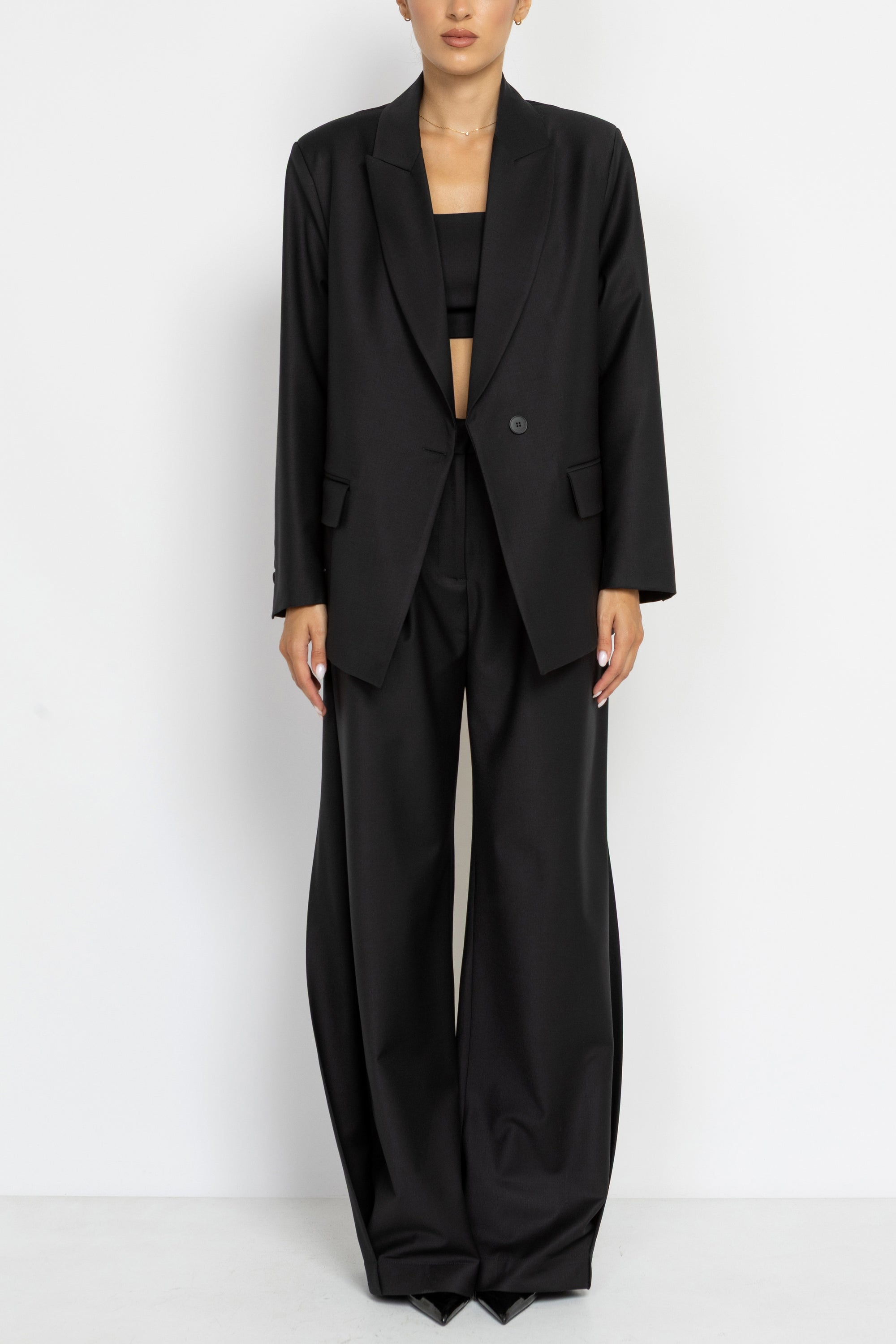 Tailored Black Wool Longline Blazer