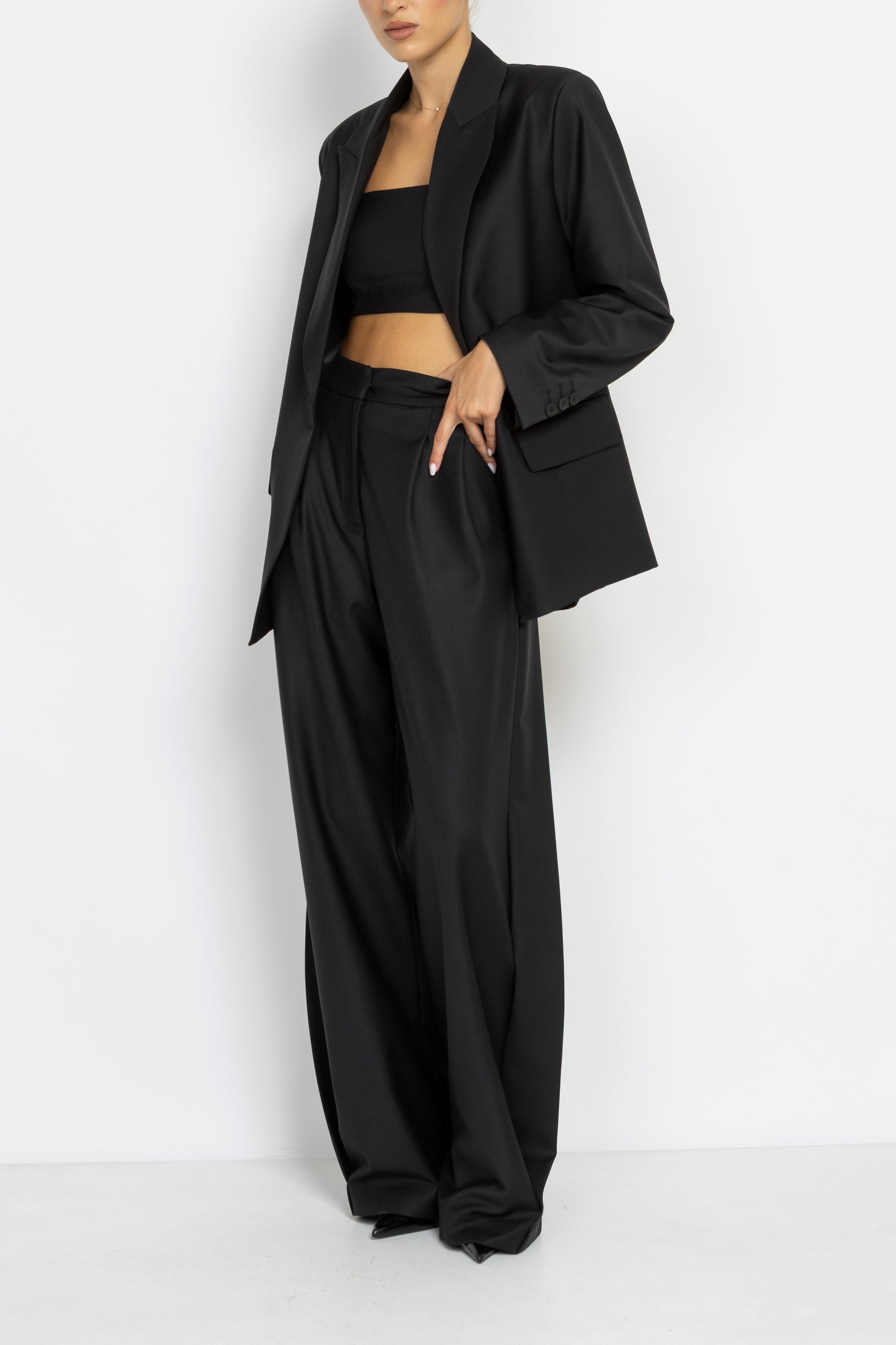 Tailored Black Wool Longline Blazer