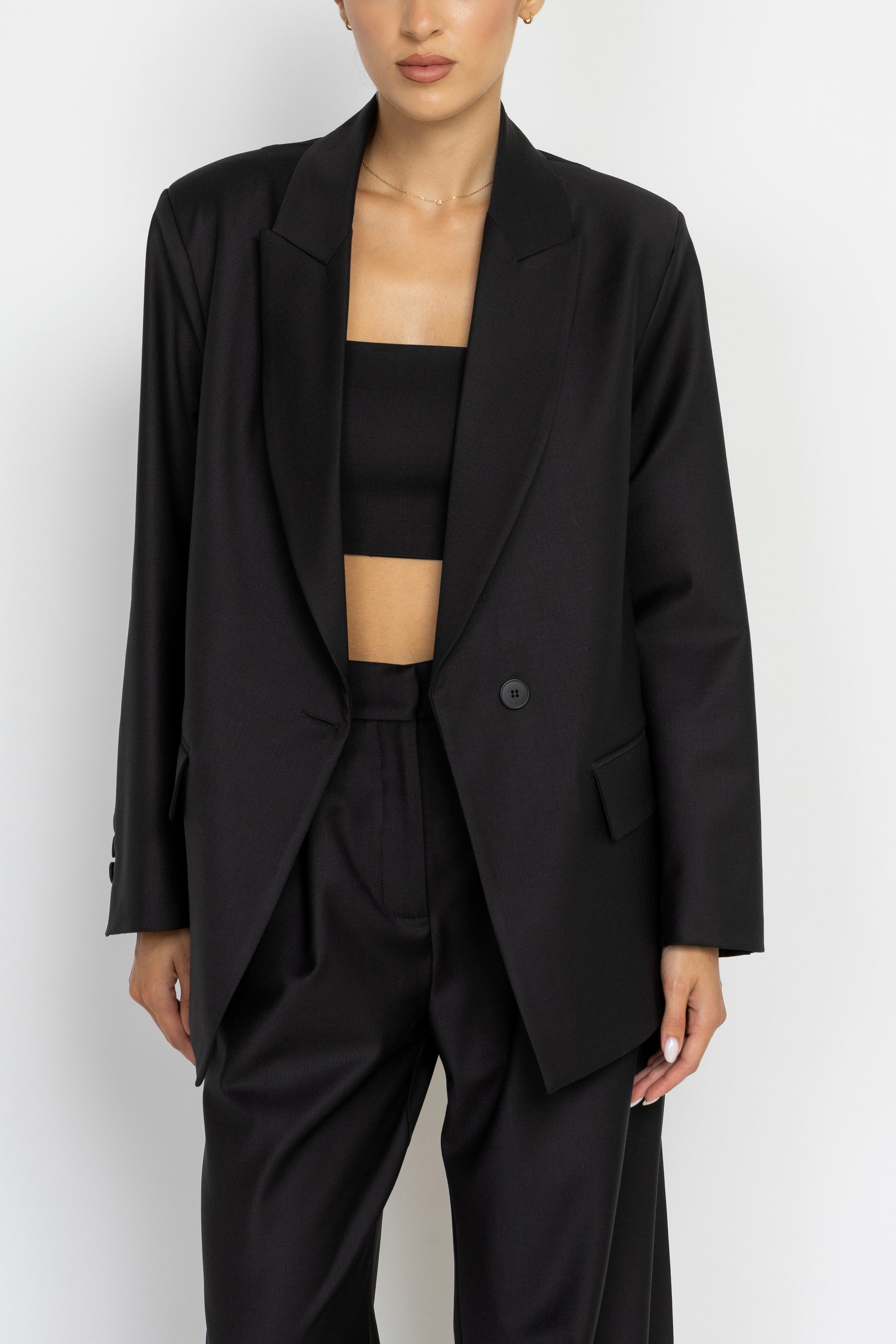 Tailored Black Wool Longline Blazer