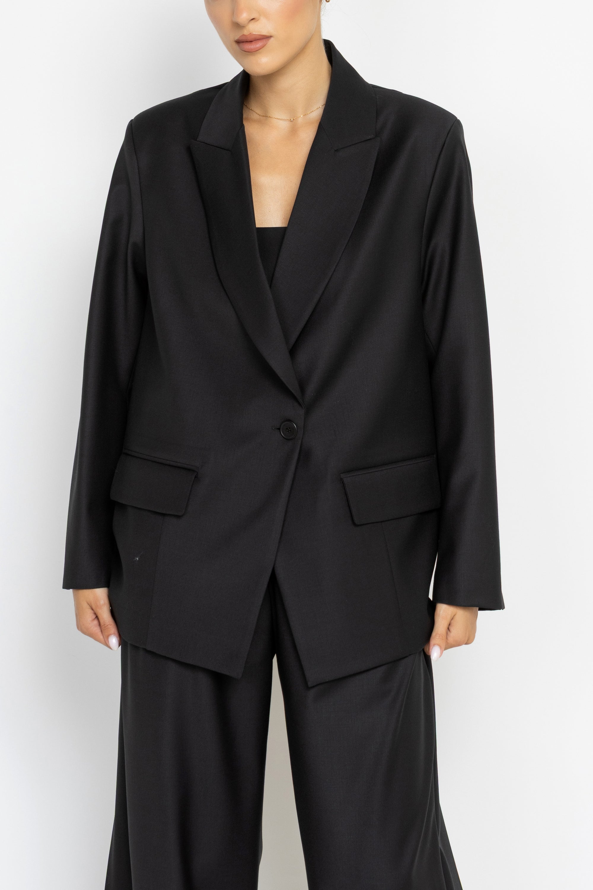 Tailored Black Wool Longline Blazer