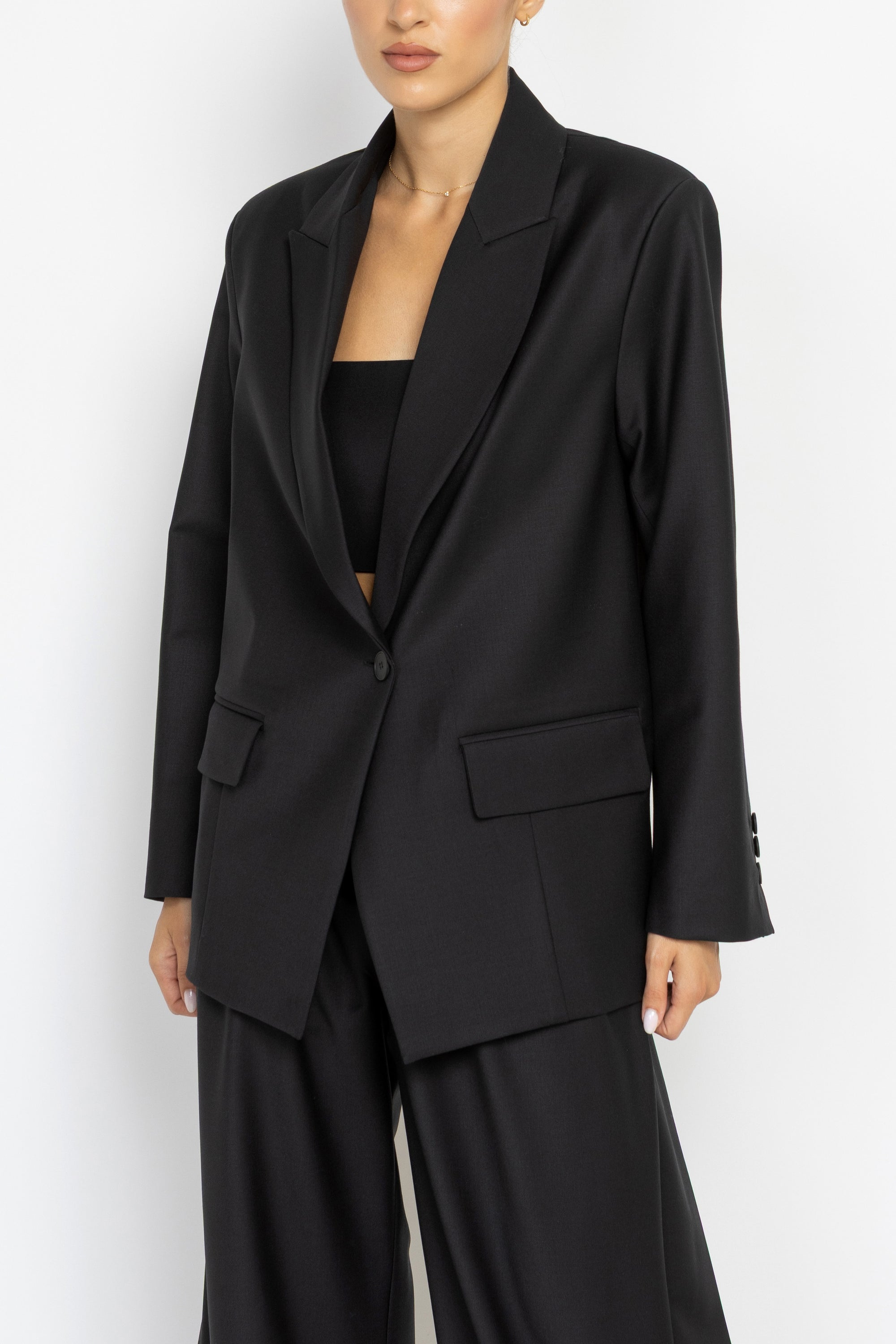Tailored Black Wool Longline Blazer