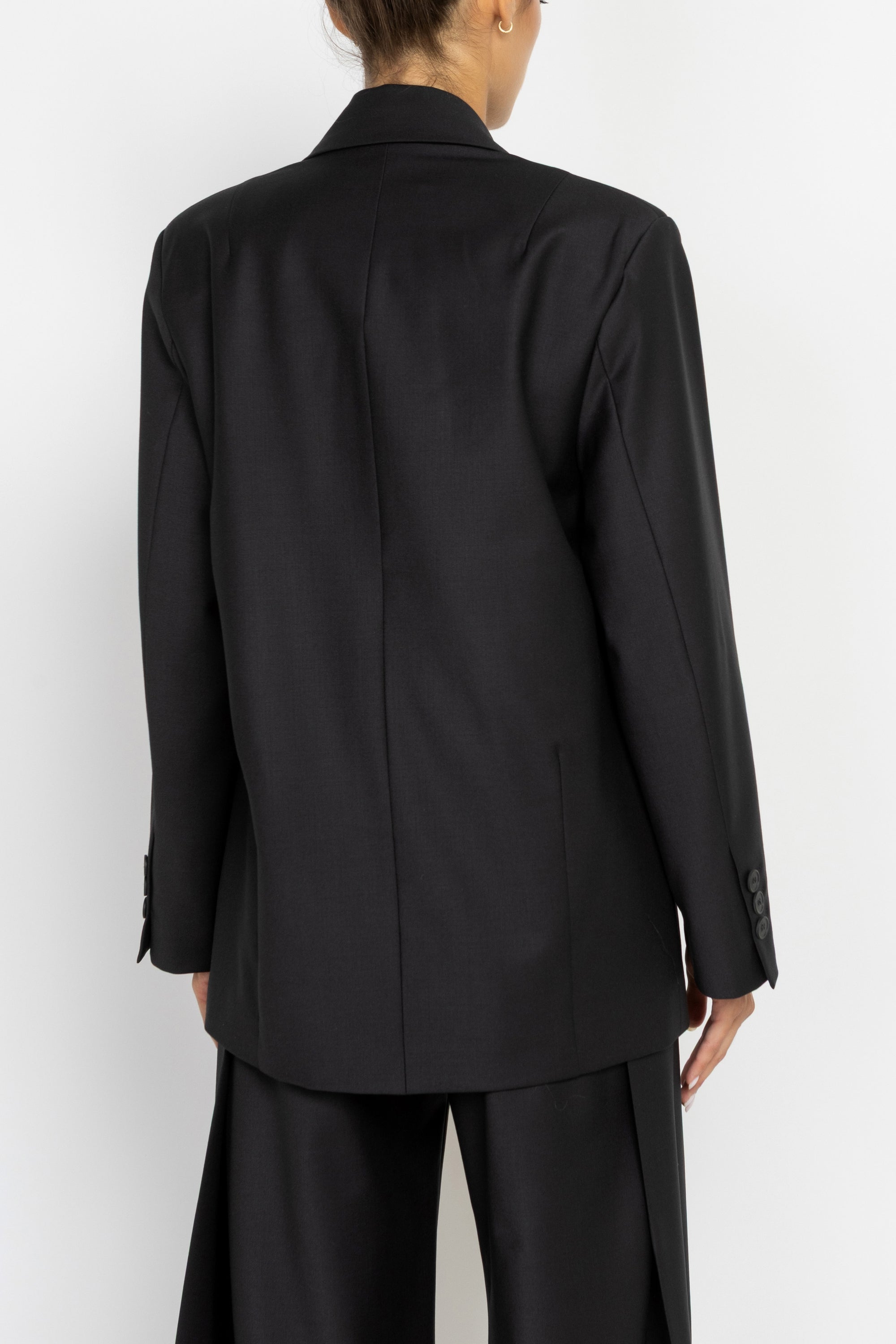 Tailored Black Wool Longline Blazer