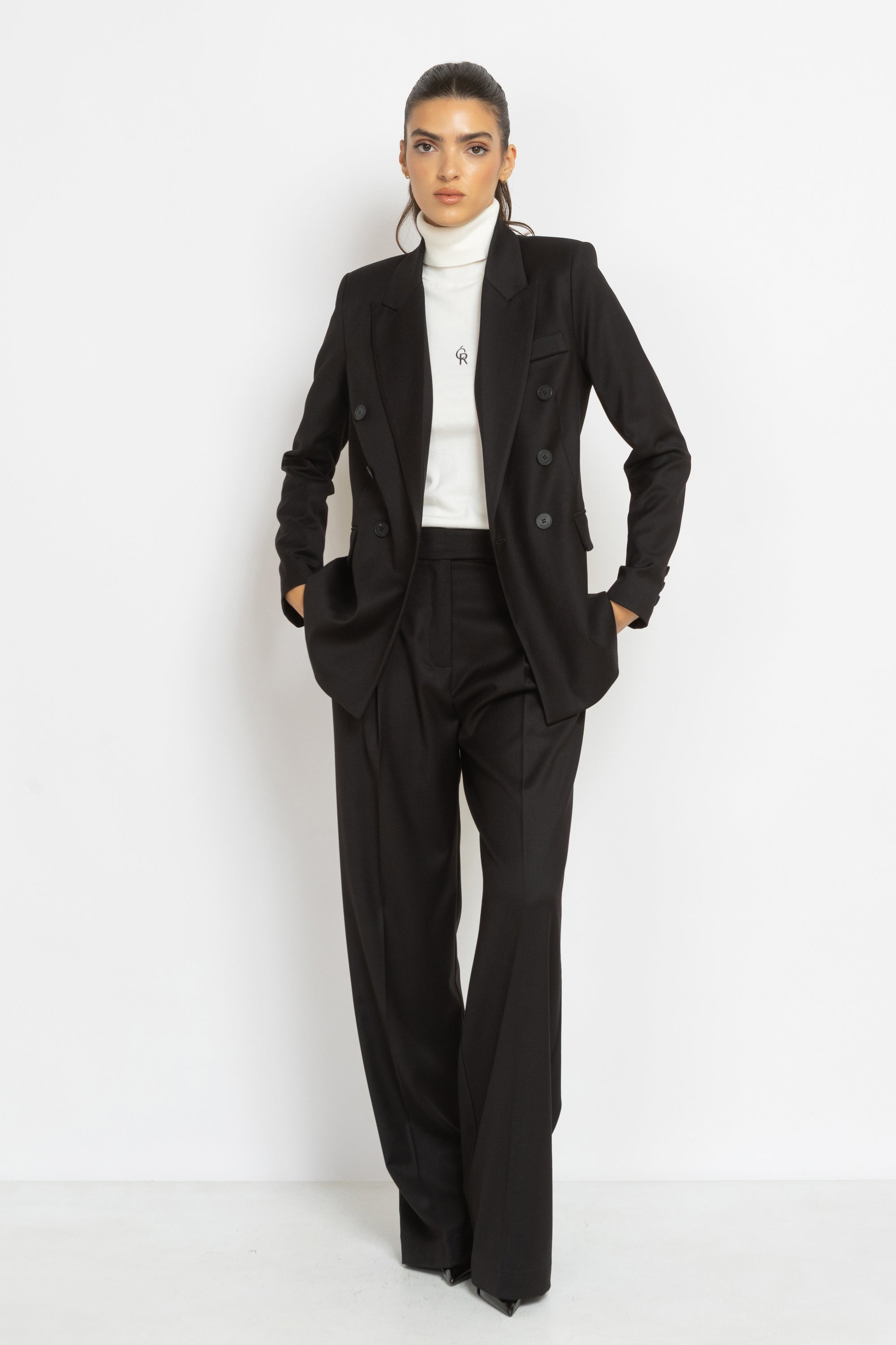 High Rise Wide Leg Viscose Pants in Black