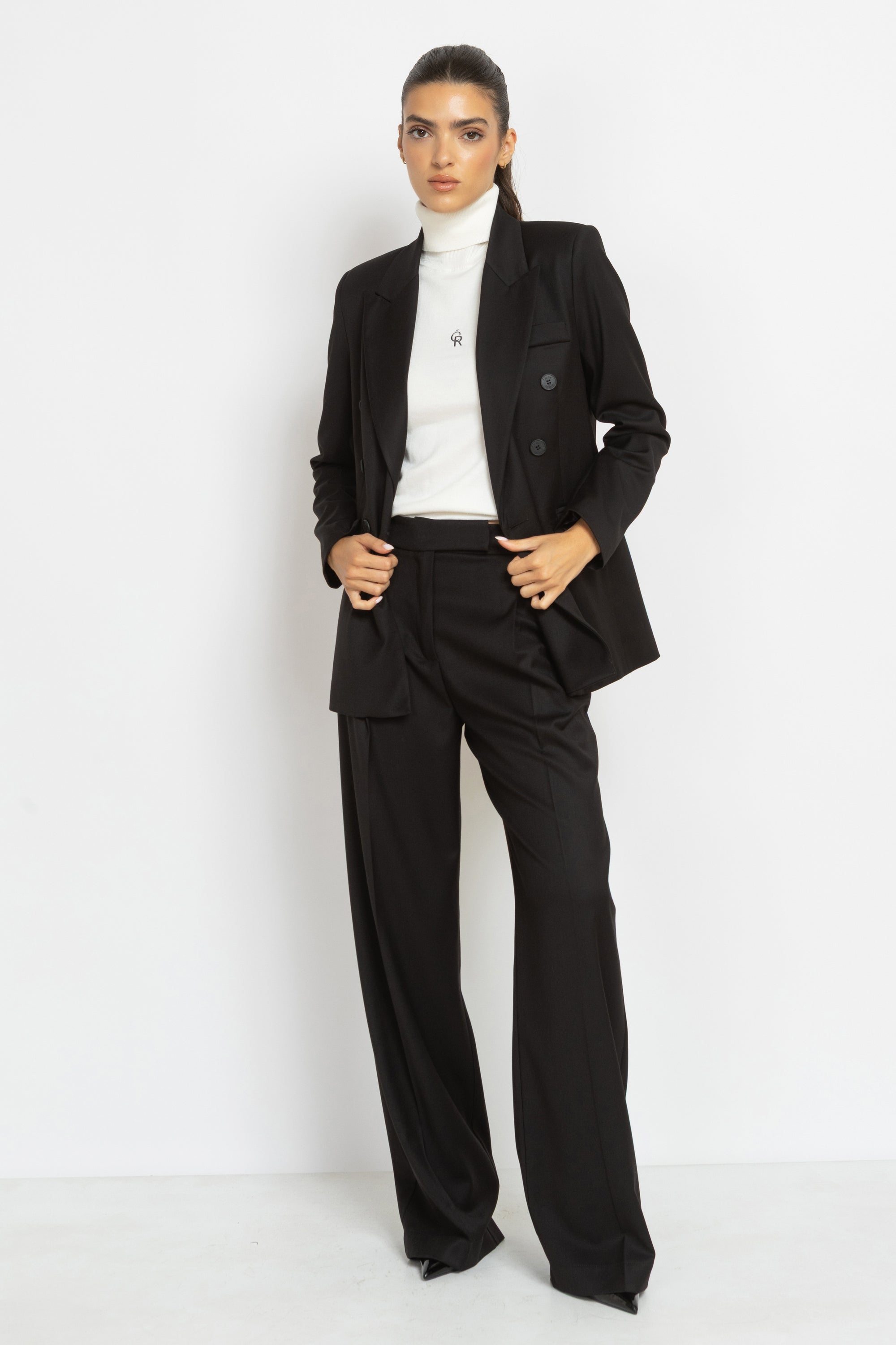 High Rise Wide Leg Viscose Pants in Black