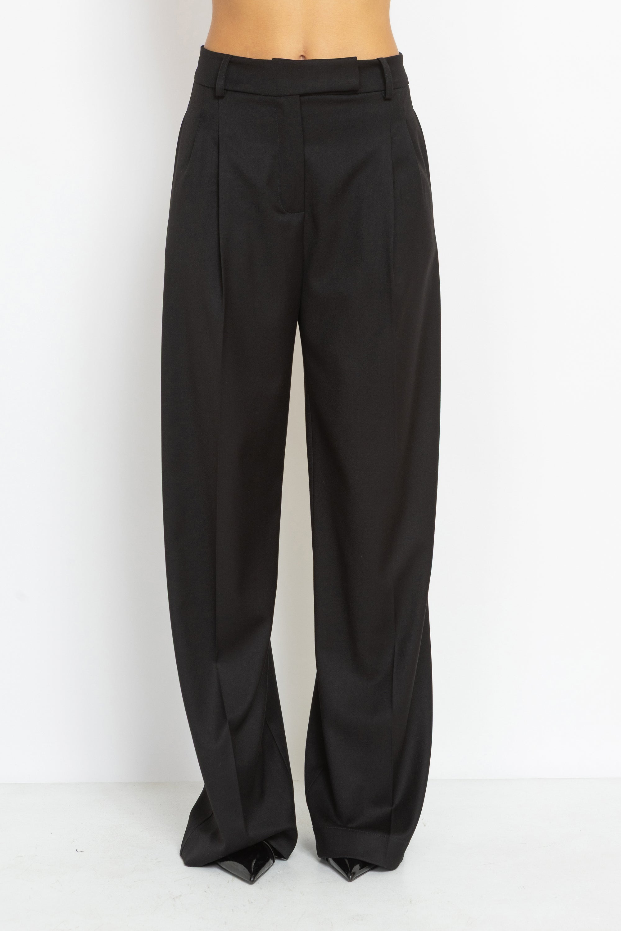 High Rise Wide Leg Viscose Pants in Black