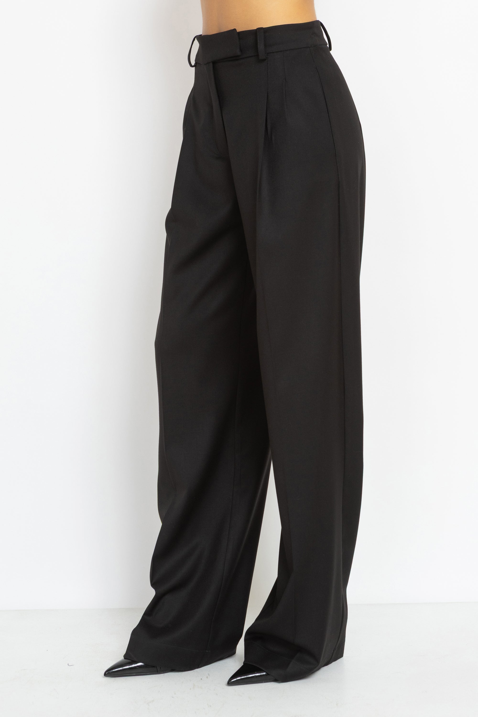 High Rise Wide Leg Viscose Pants in Black