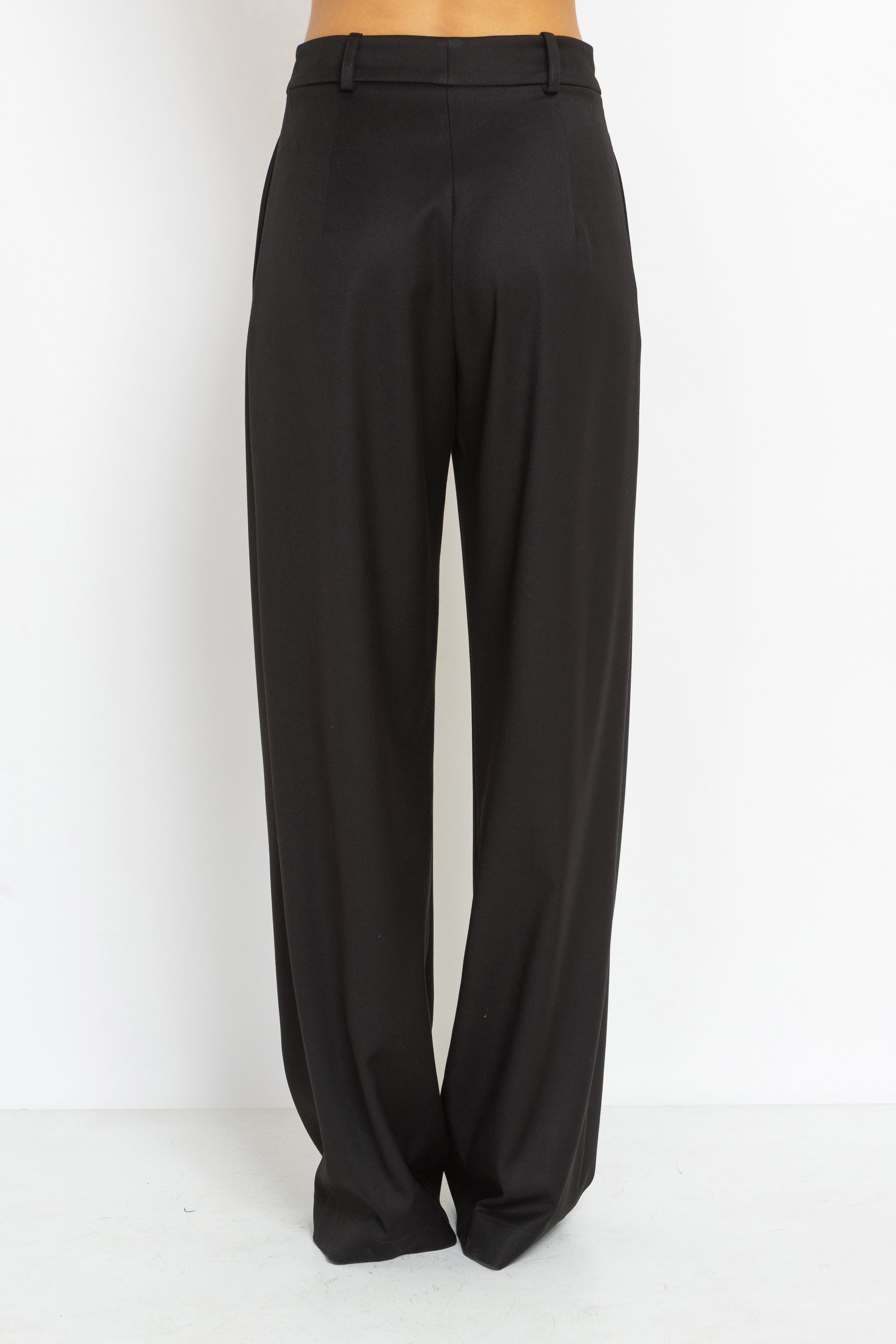 High Rise Wide Leg Viscose Pants in Black