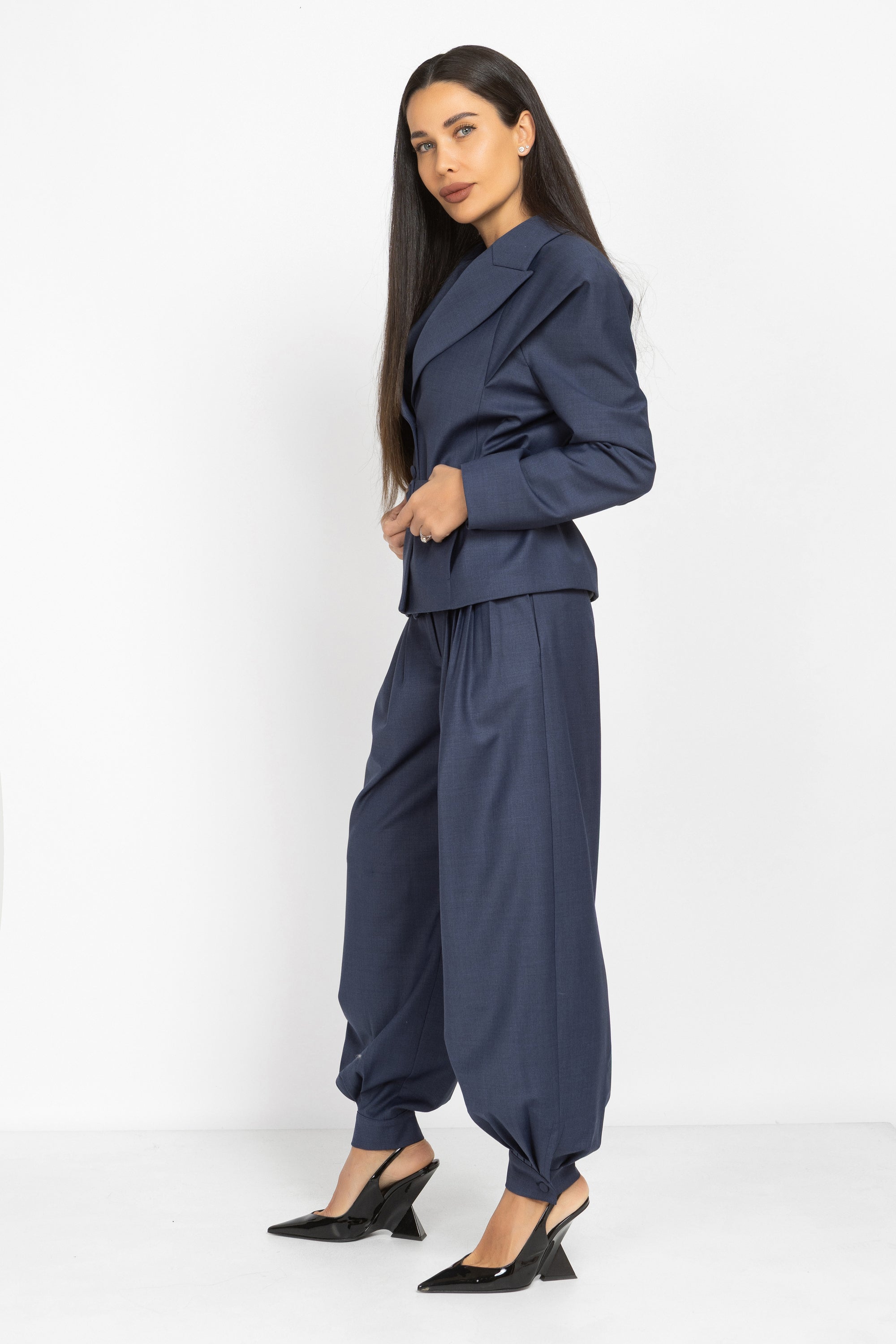 Wool Blazer with Waist Belt
