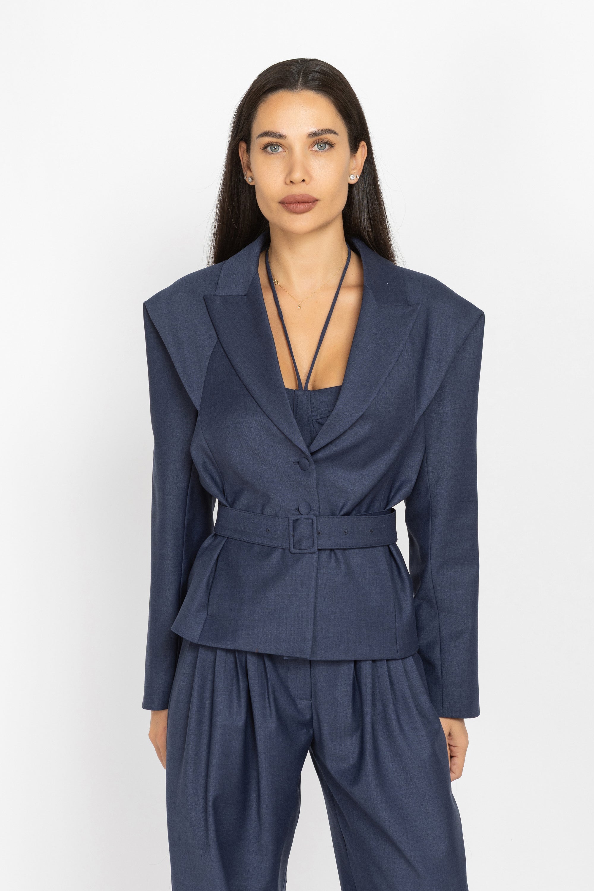 Wool Blazer with Waist Belt