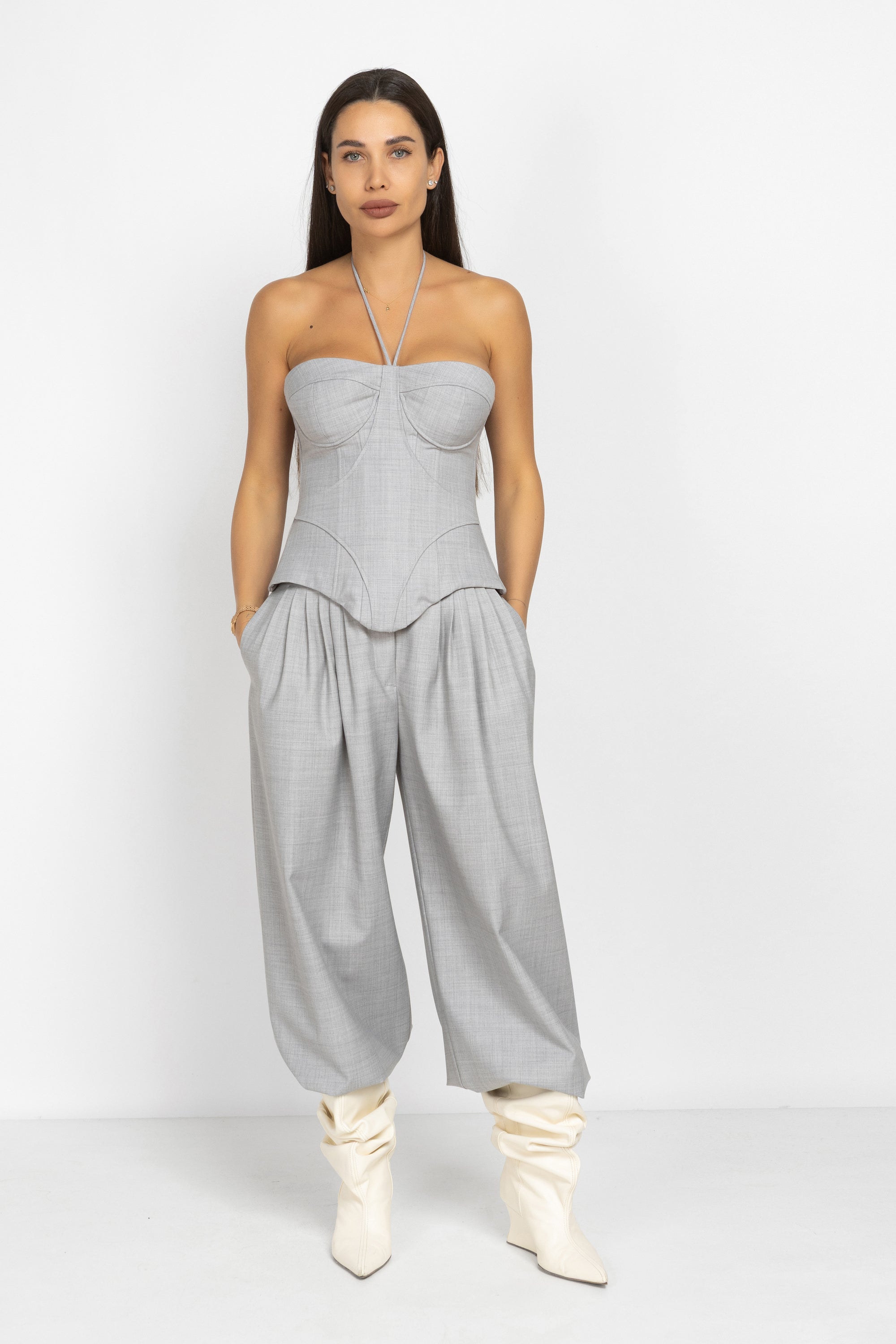 Wool Bustier Corset Top with Halter Neck