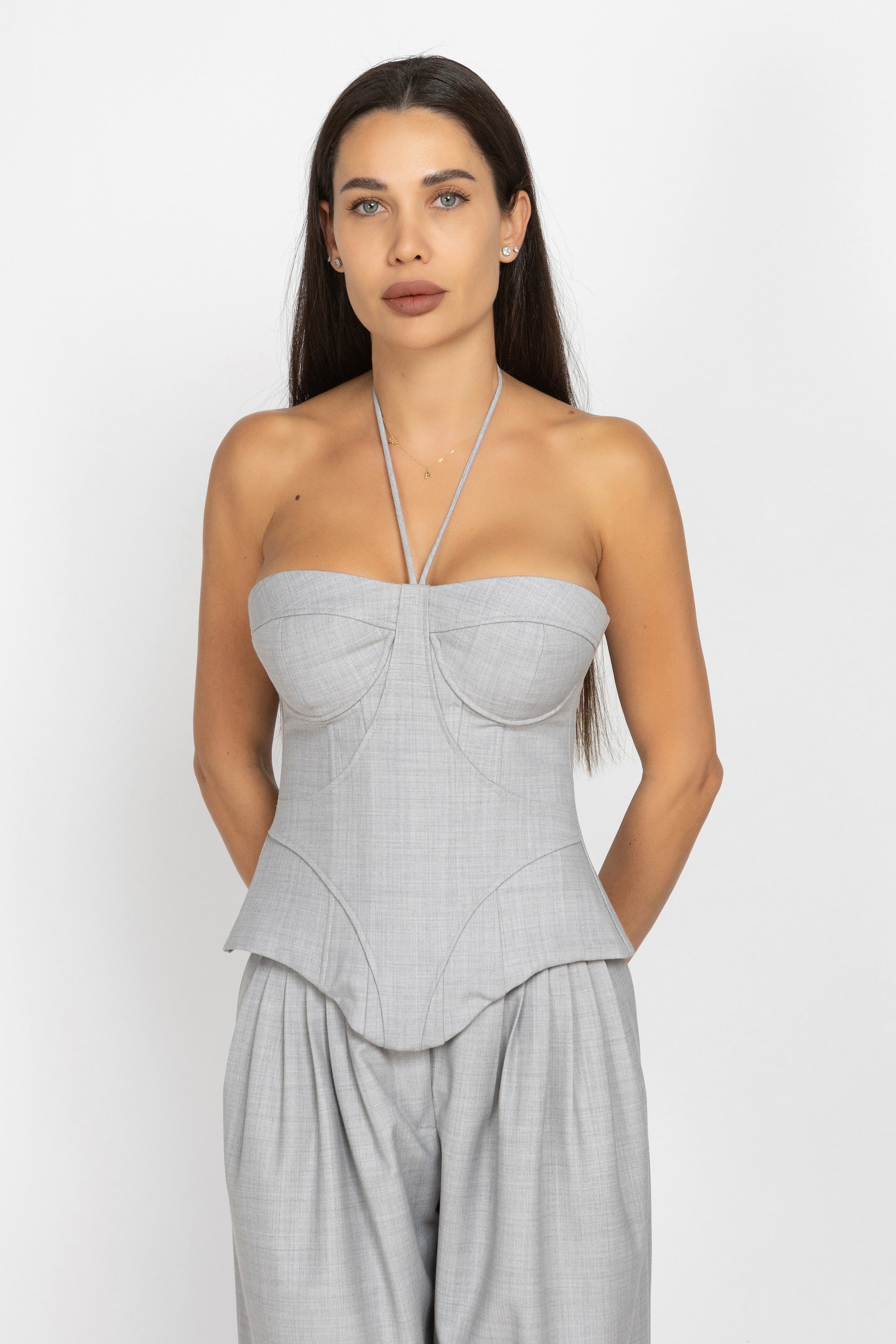 Wool Bustier Corset Top with Halter Neck