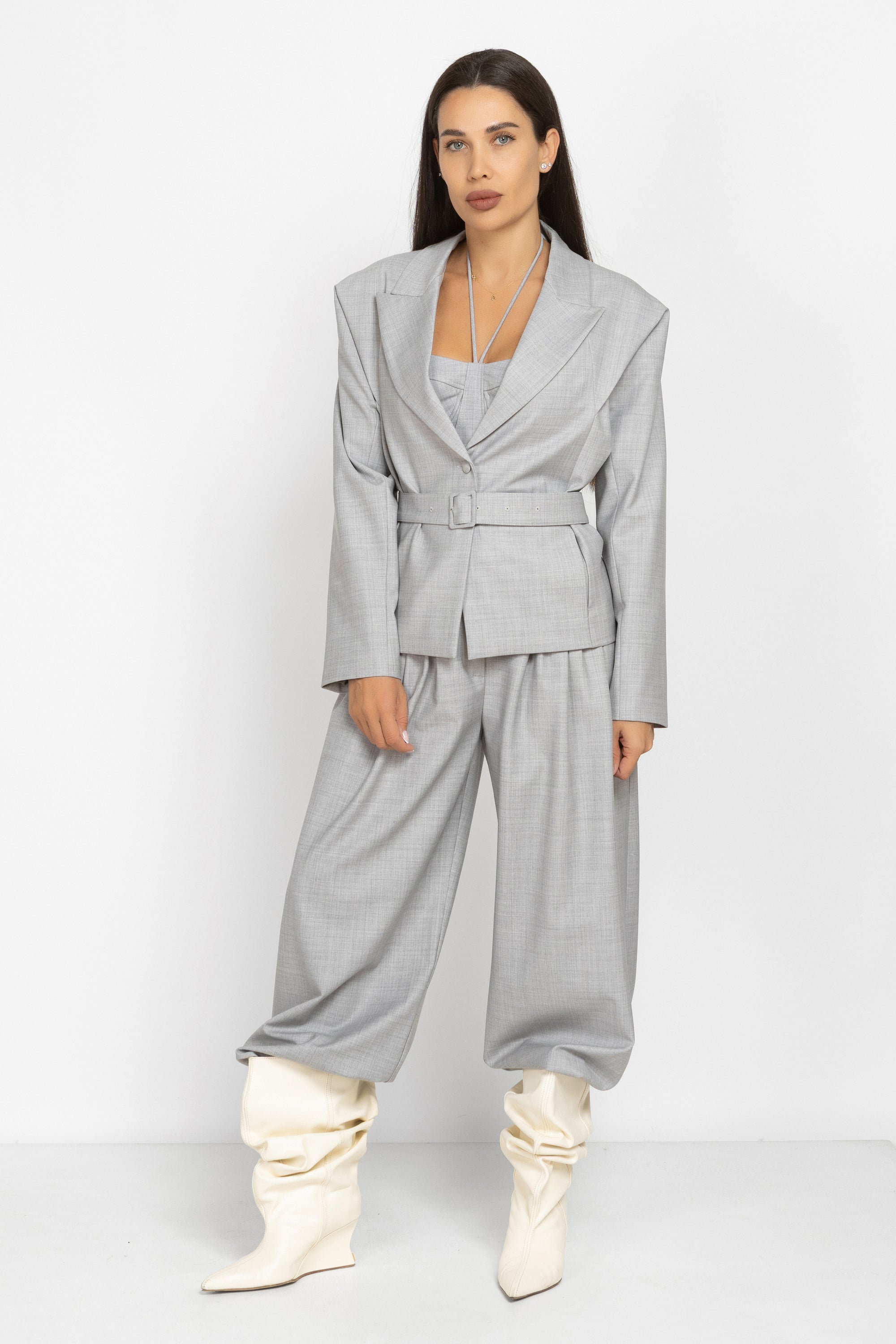 Wool Blazer with Waist Belt