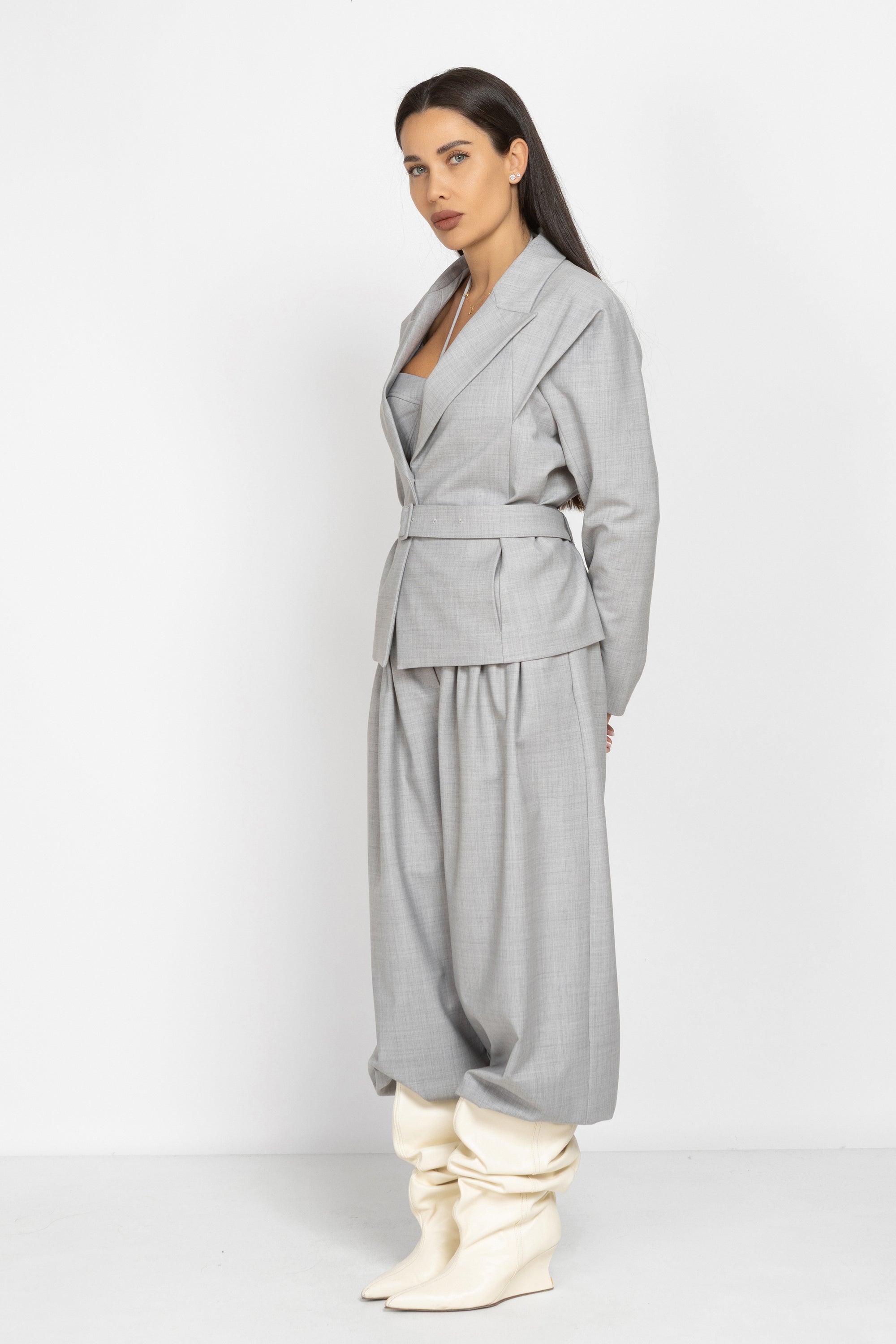Wool Blazer with Waist Belt