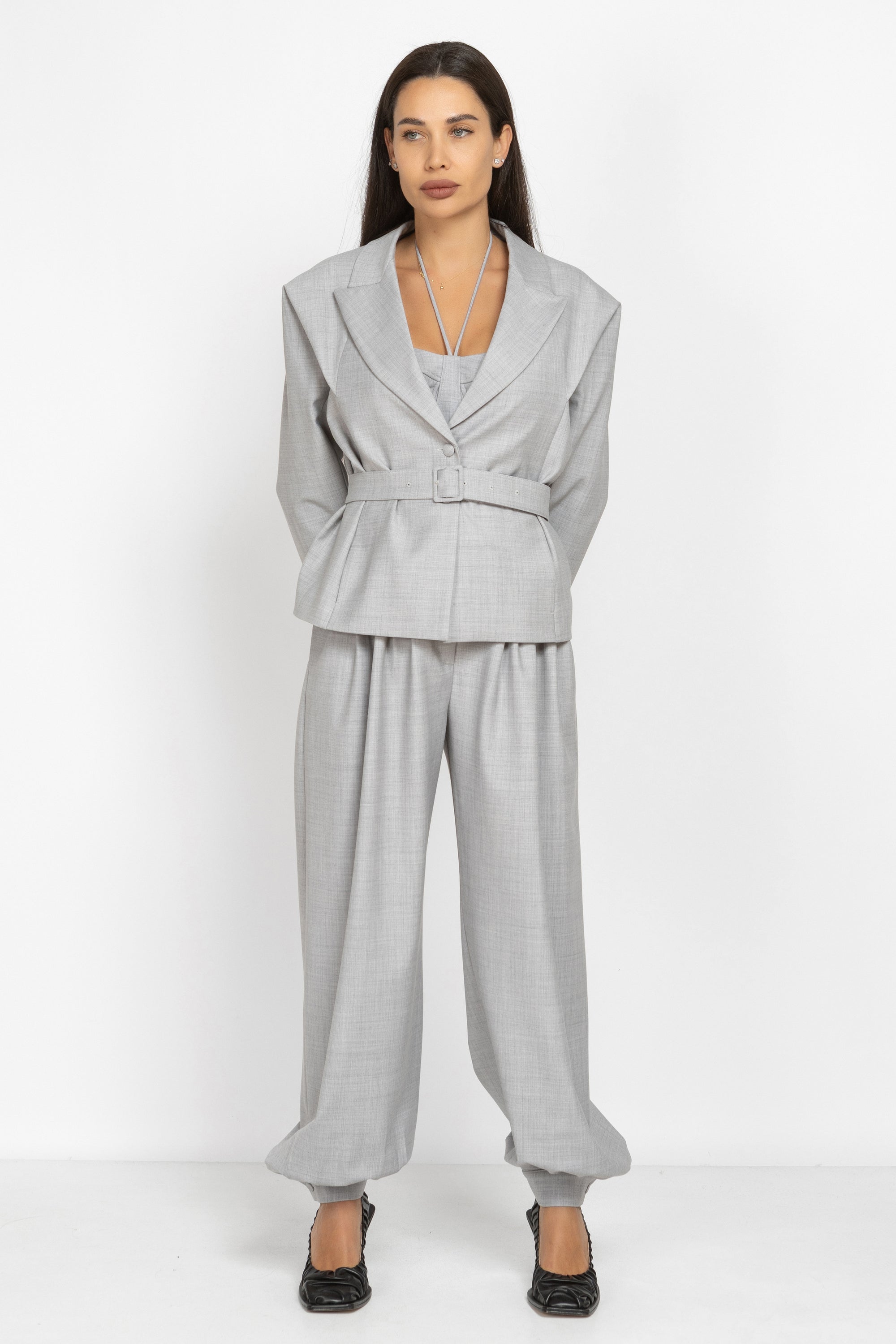 Wool Blazer with Waist Belt
