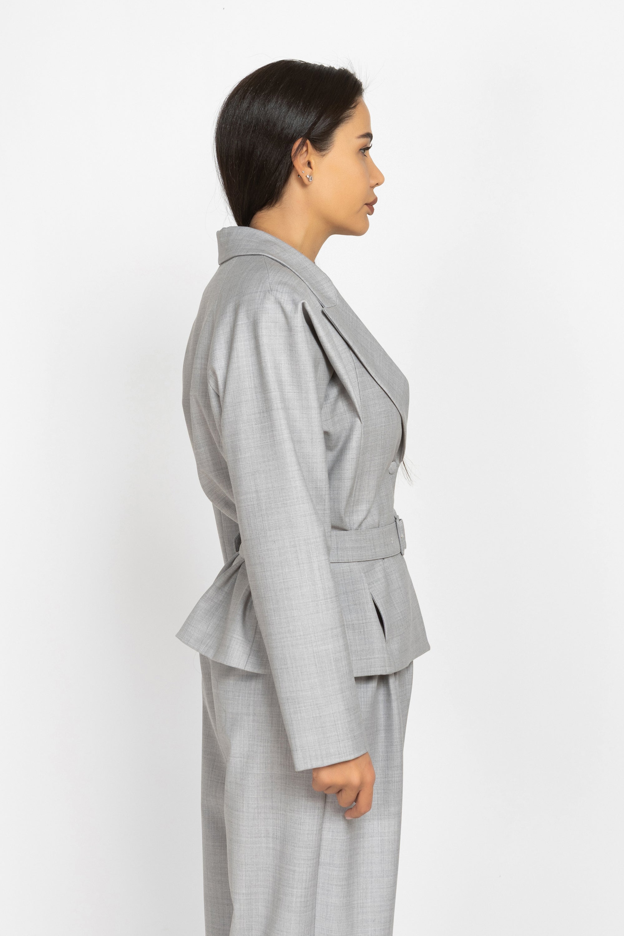 Wool Blazer with Waist Belt