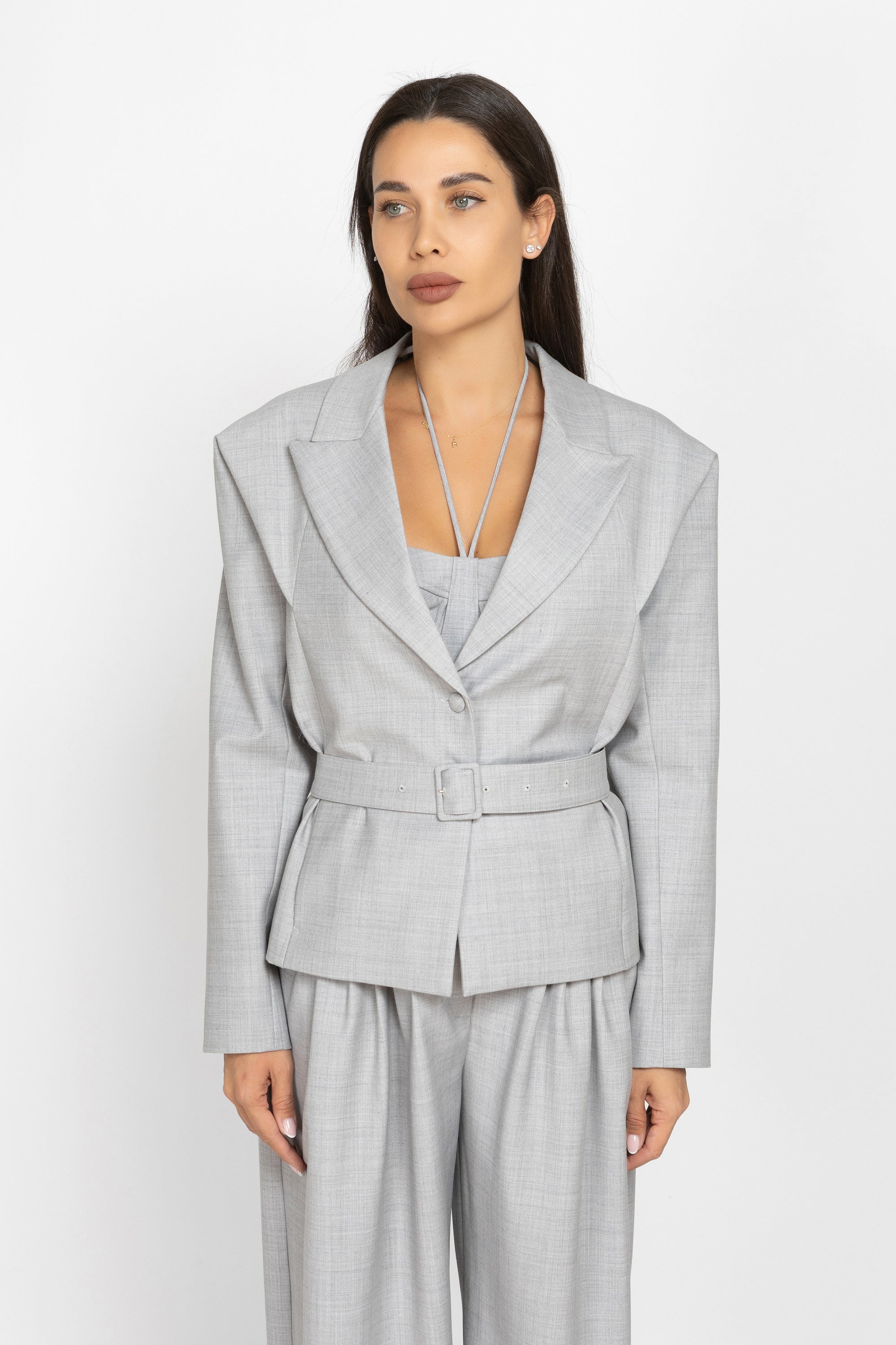 Wool Blazer with Waist Belt