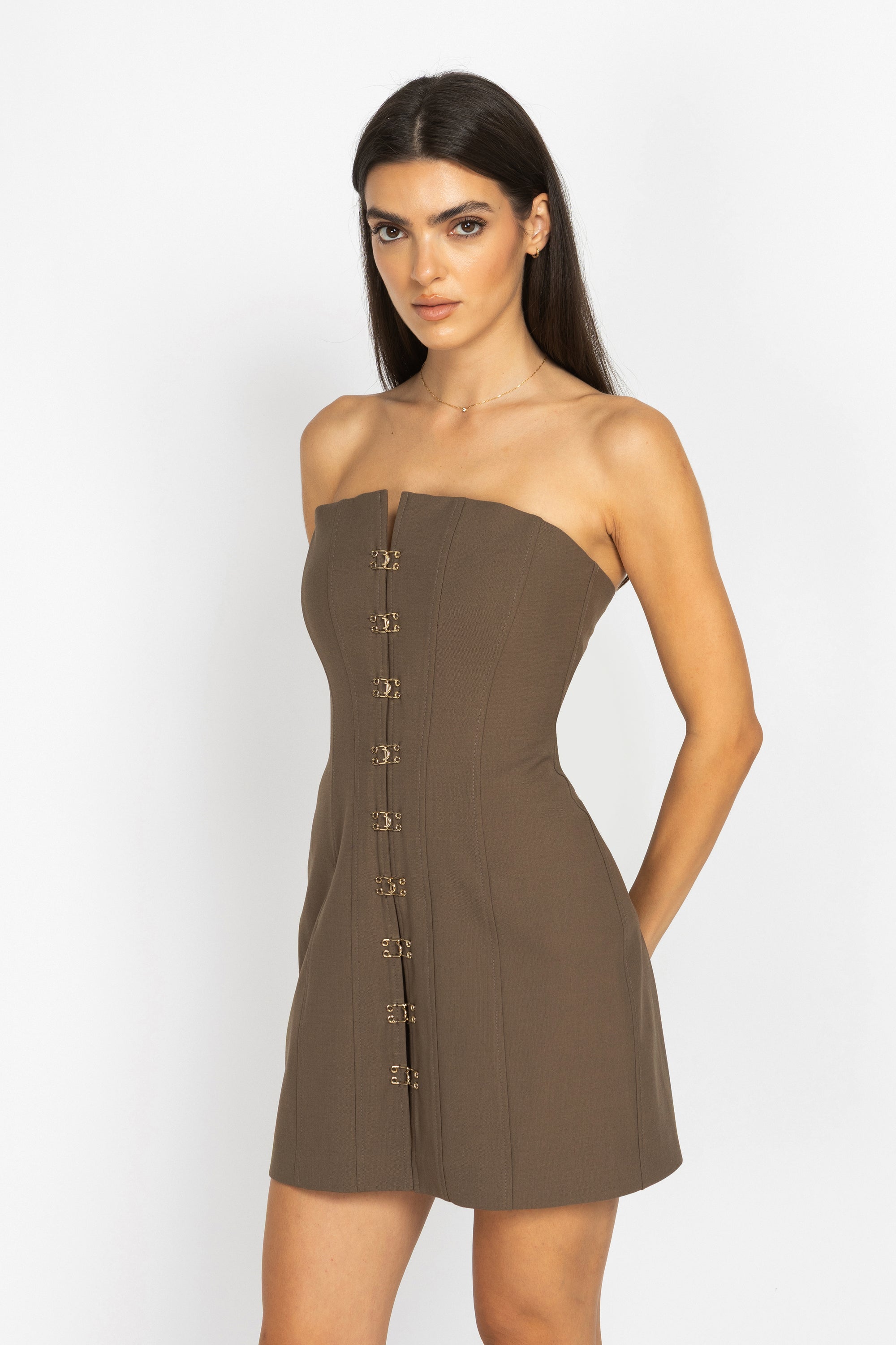 Wool Mini Dress with Gold Clasps