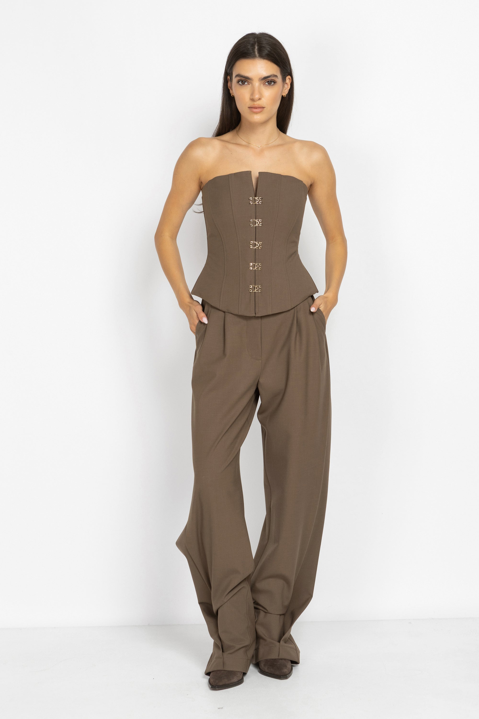 Wool Wide-Leg Trousers with Pleats