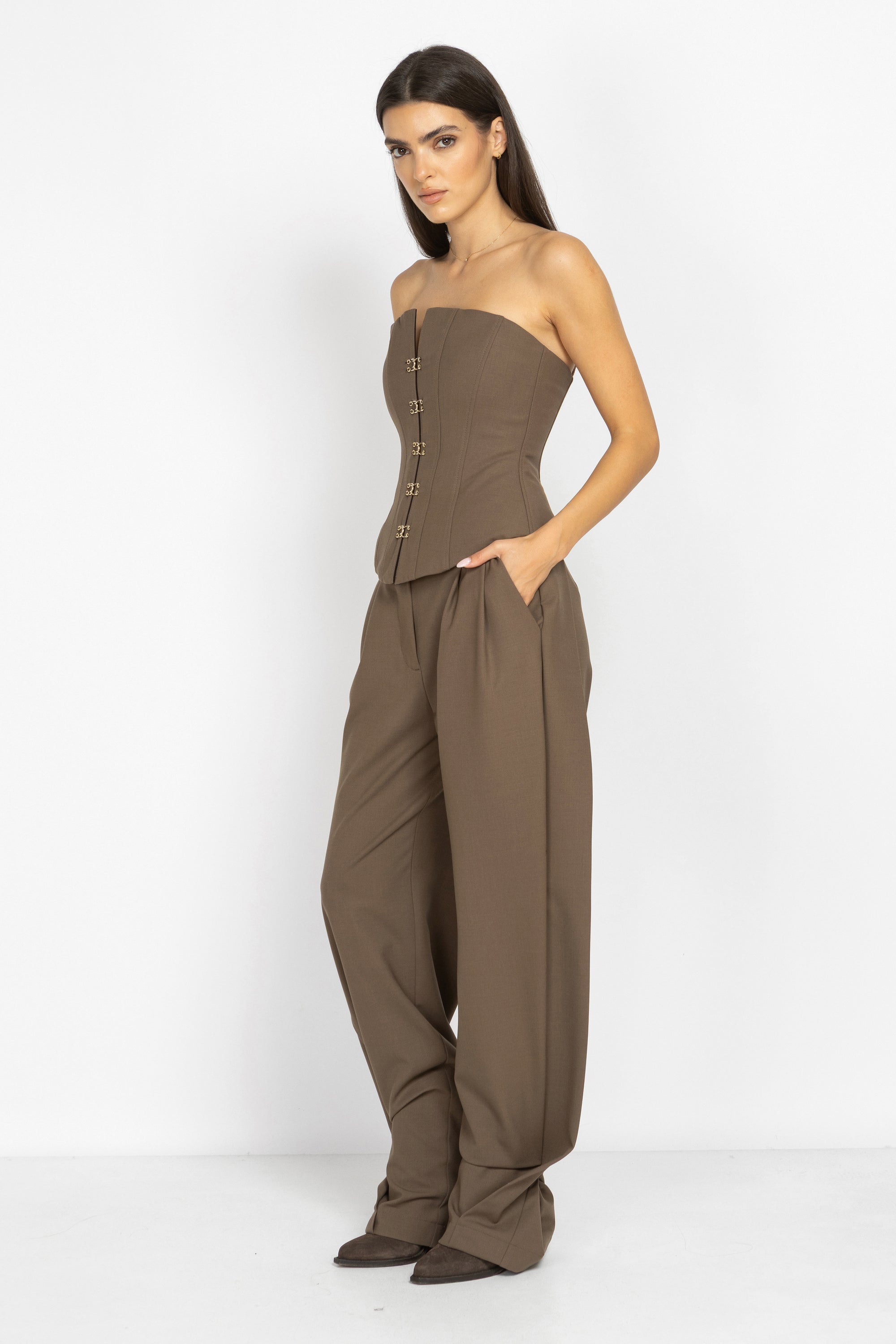 Wool Wide-Leg Trousers with Pleats