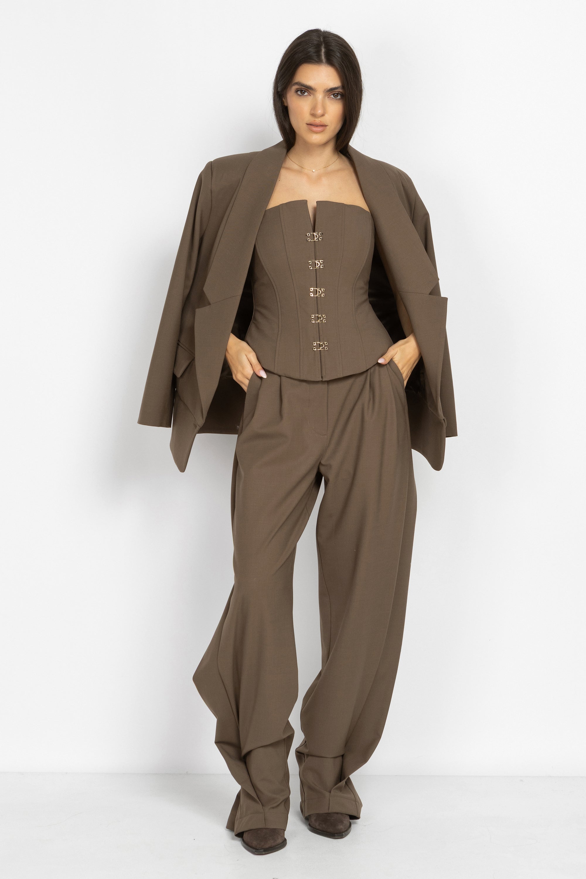 Wool Wide-Leg Trousers with Pleats