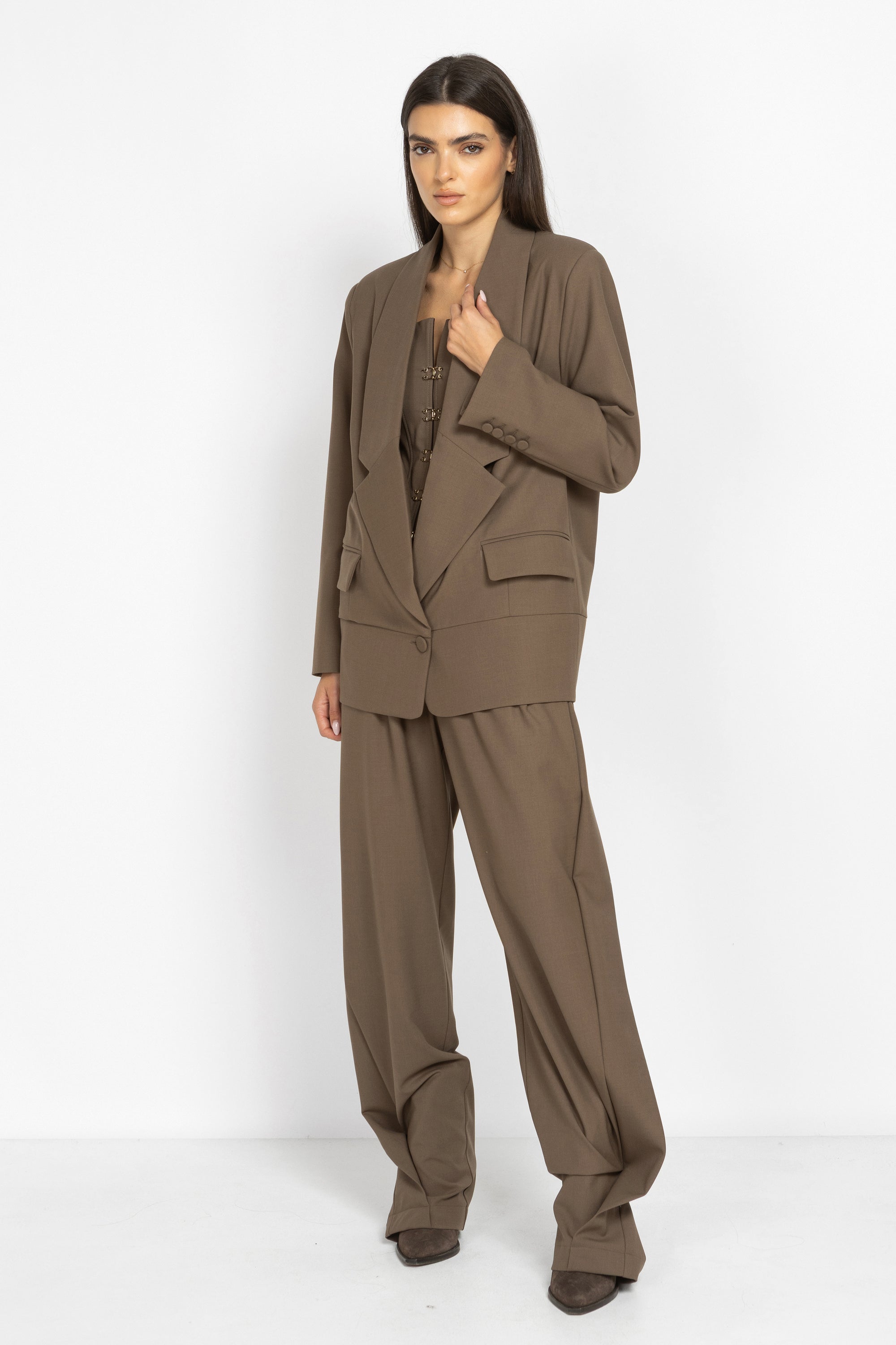 Wool Wide-Leg Trousers with Pleats