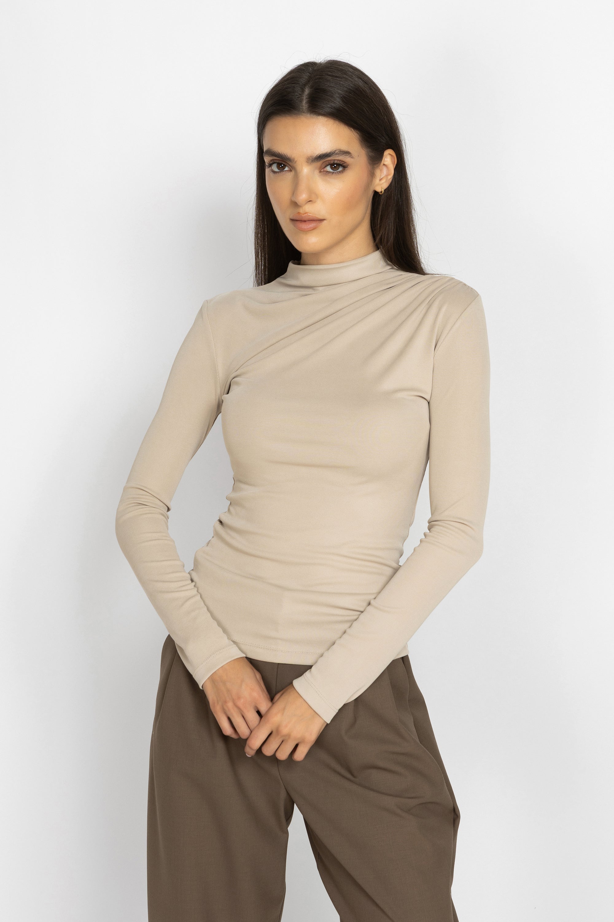 Draped High-Neck Top