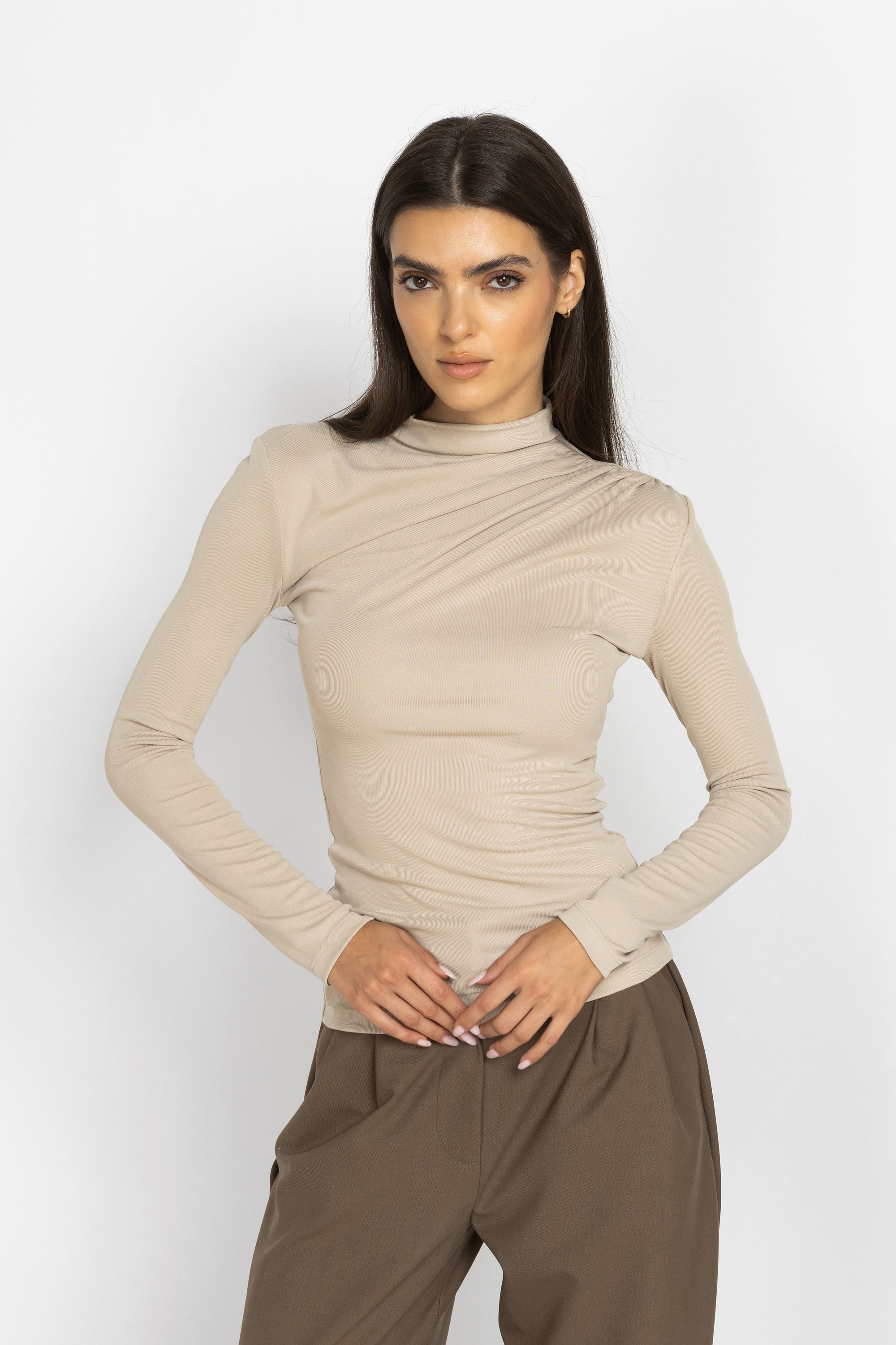 Draped High-Neck Top