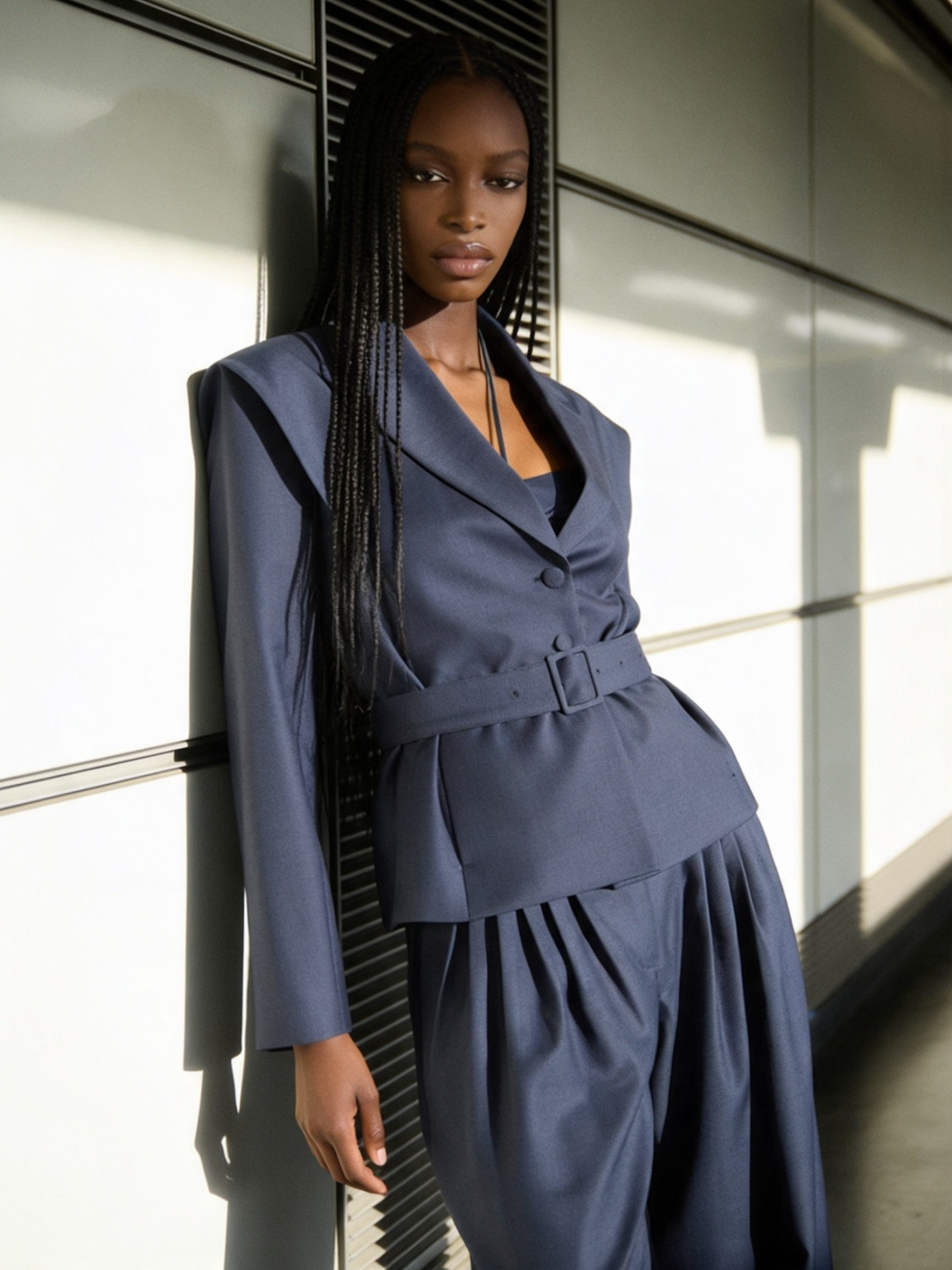 Wool Blazer with Waist Belt