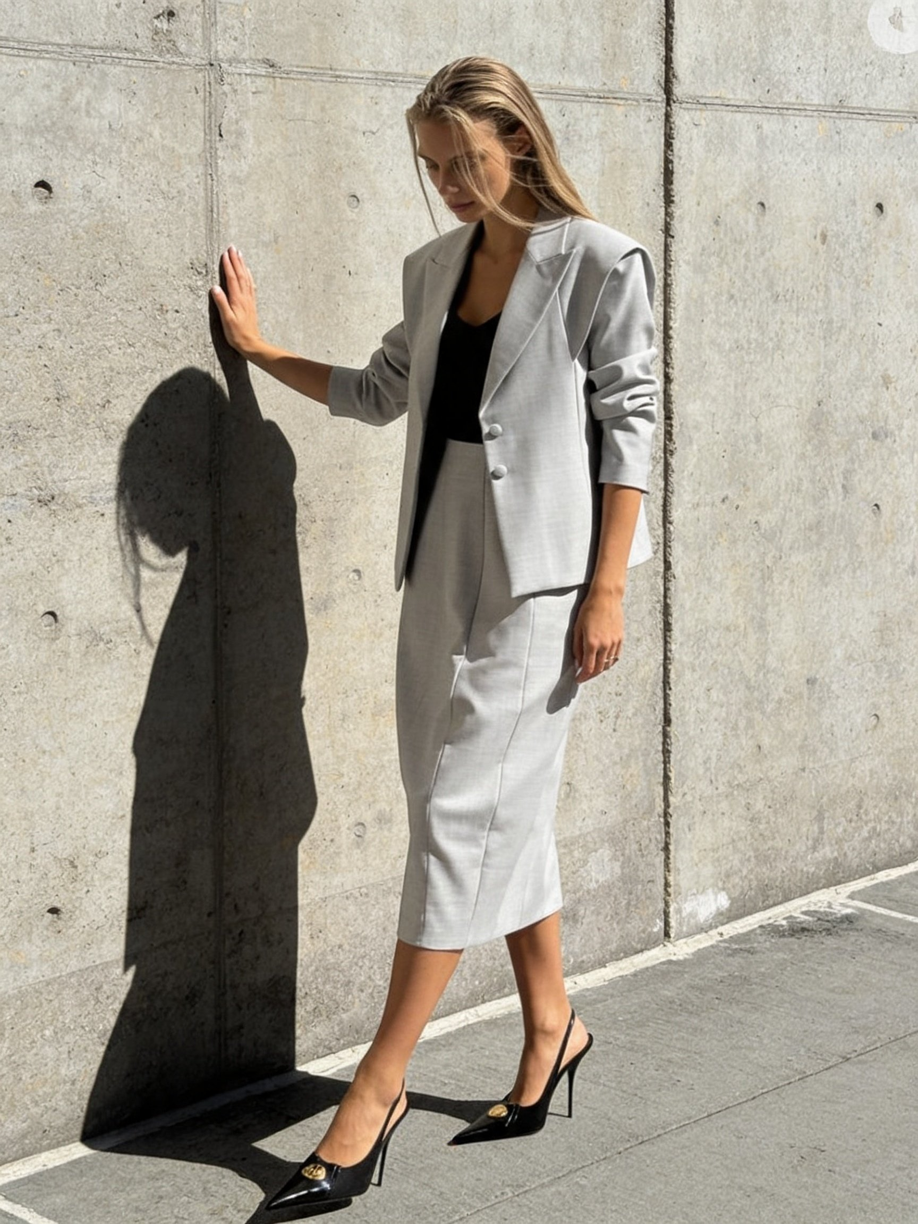 Wool Midi Pencil Skirt with Pleats