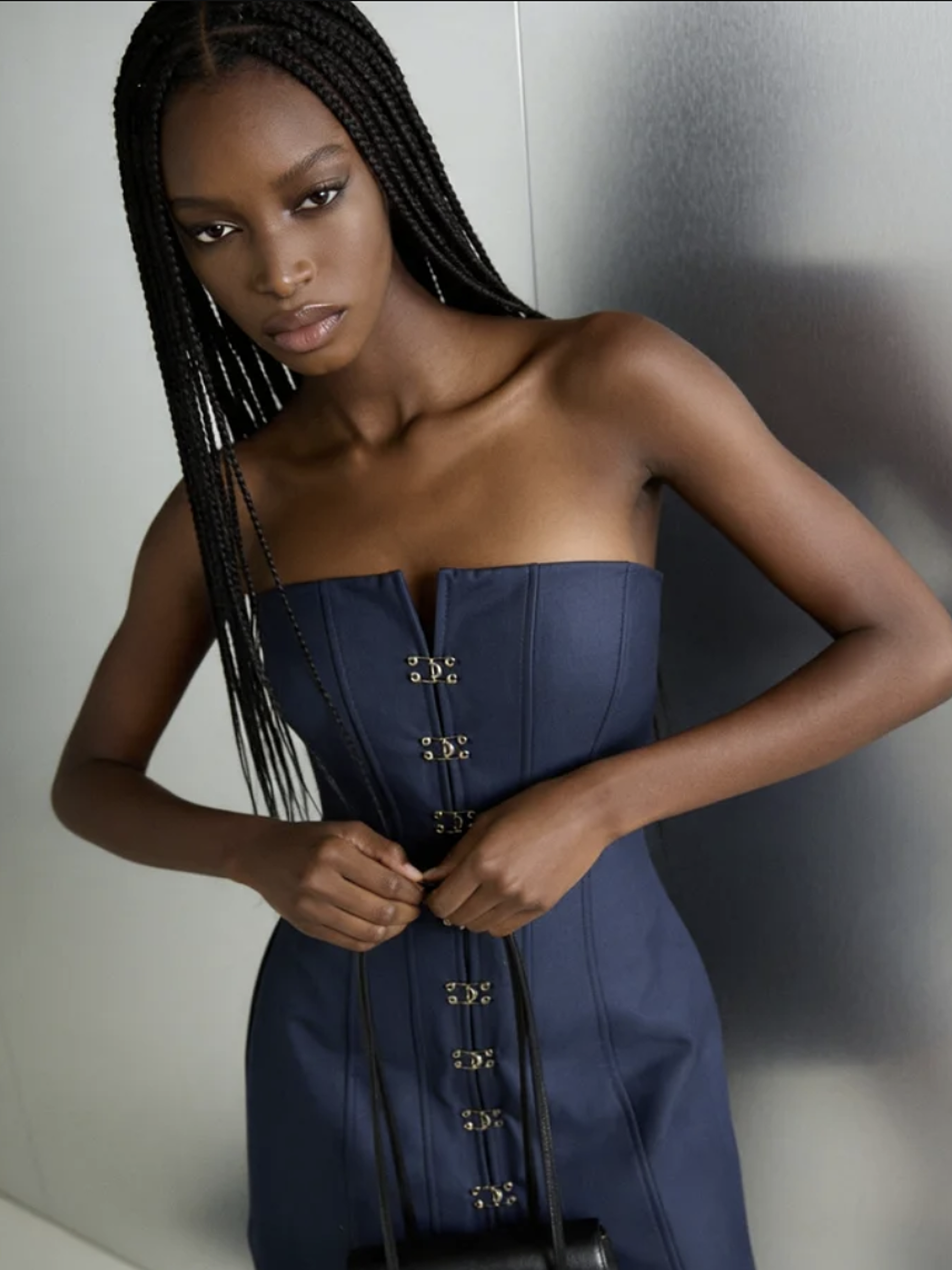 Wool Mini Dress with Gold Clasps