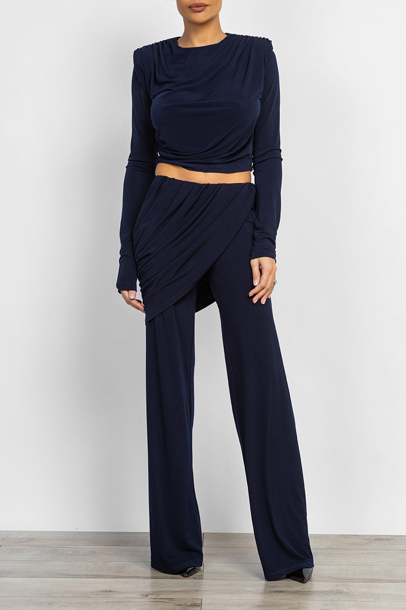 Draped viscose trousers in navy