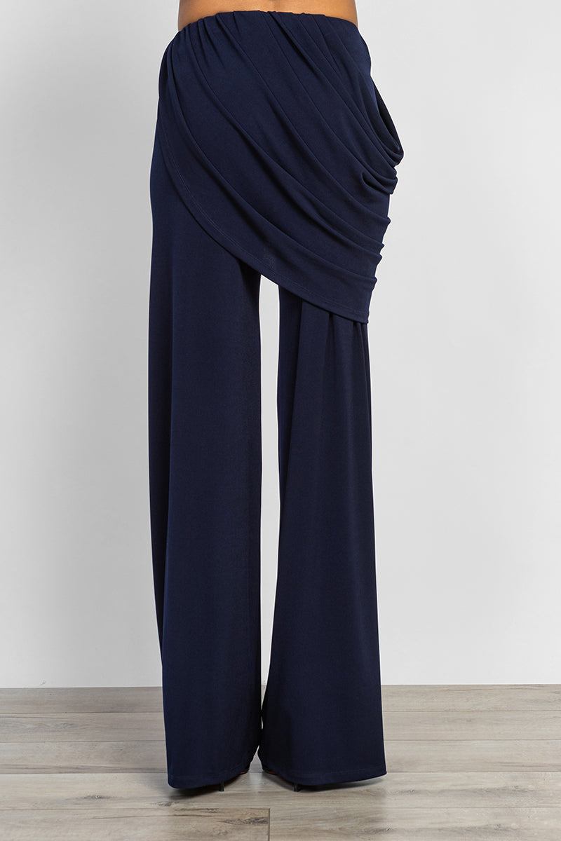 Draped viscose trousers in navy