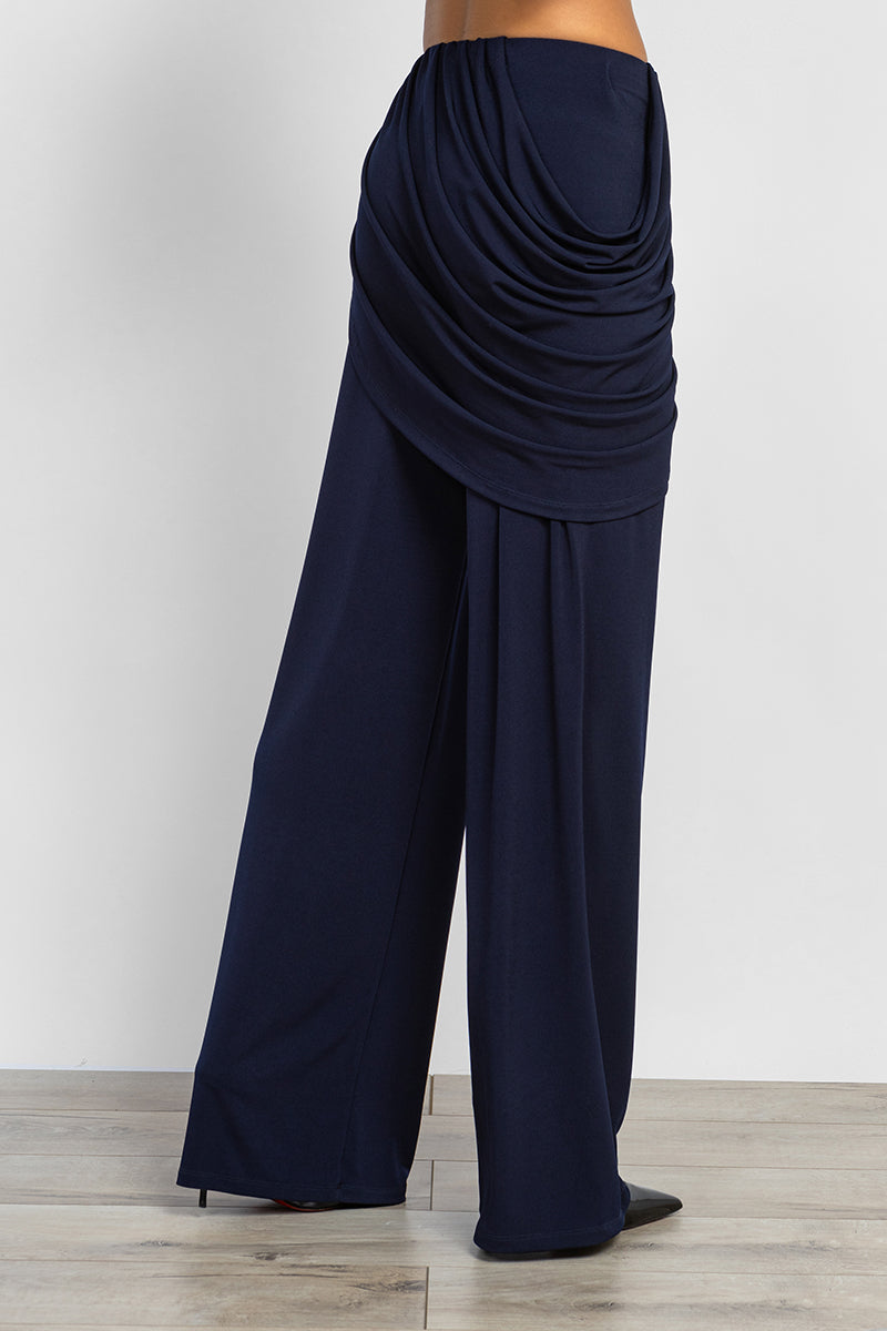 Draped viscose trousers in navy