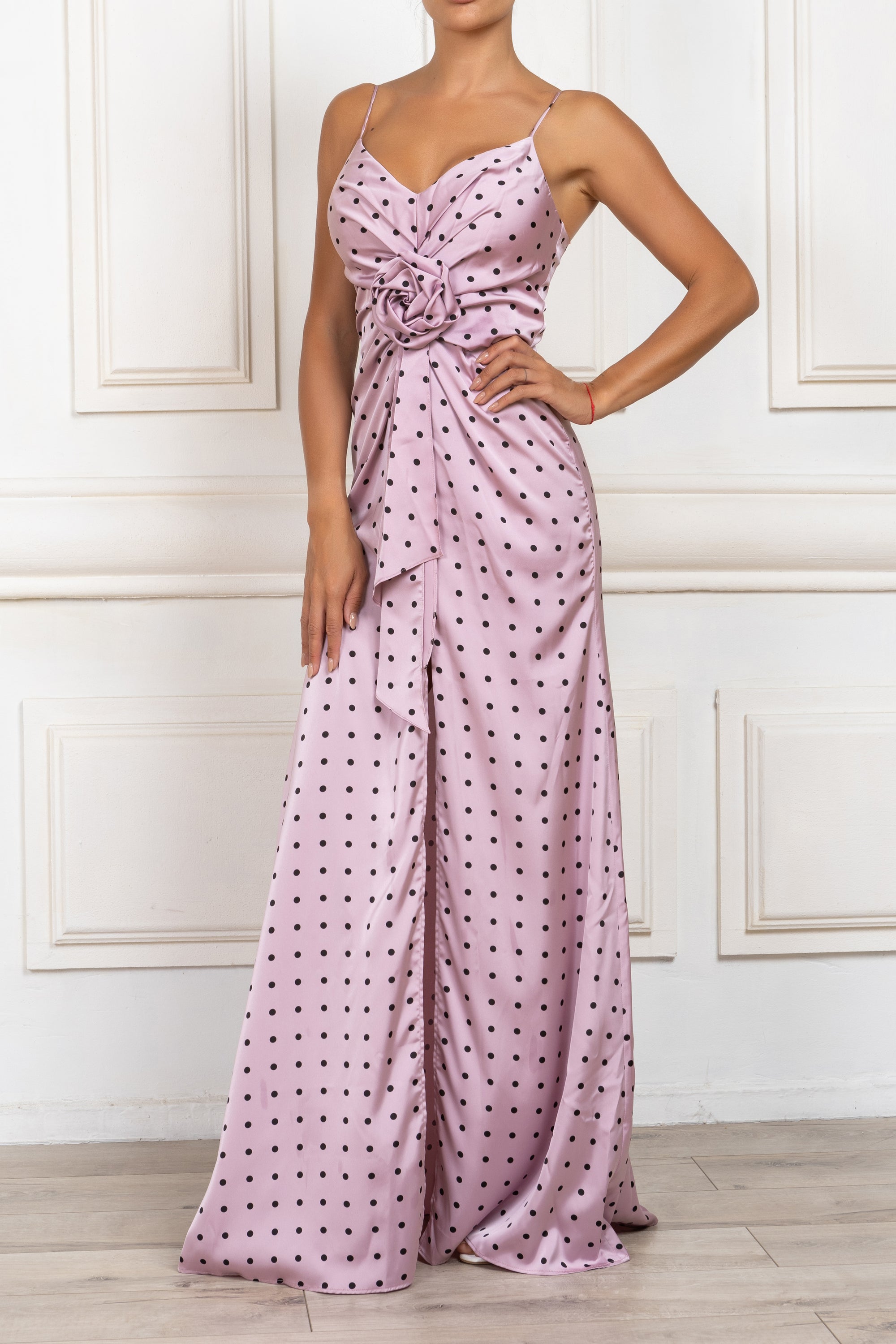 polka dot satin maxi dress White Polka Dot Satin Lace Maxi Dress self-portrait-US