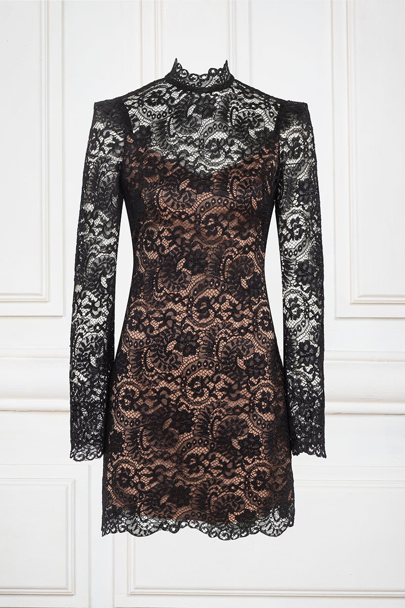 Black Long Sleeve Lace Mini Dress