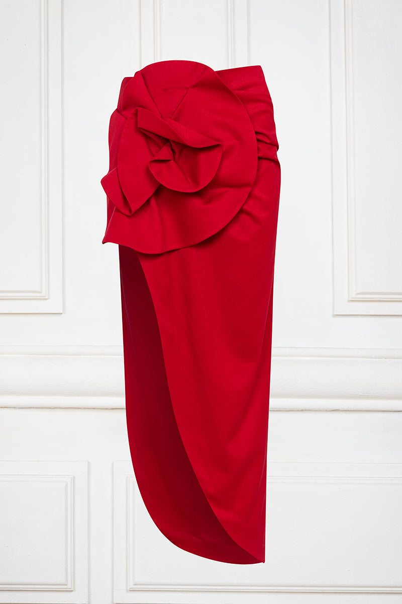 Maxi Tailored Asymmetric Side Slit Skirt in Red