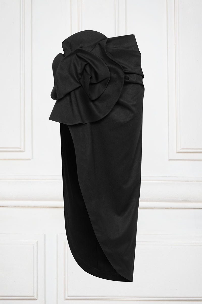 Maxi Tailored Asymmetric Side Slit Skirt in Black