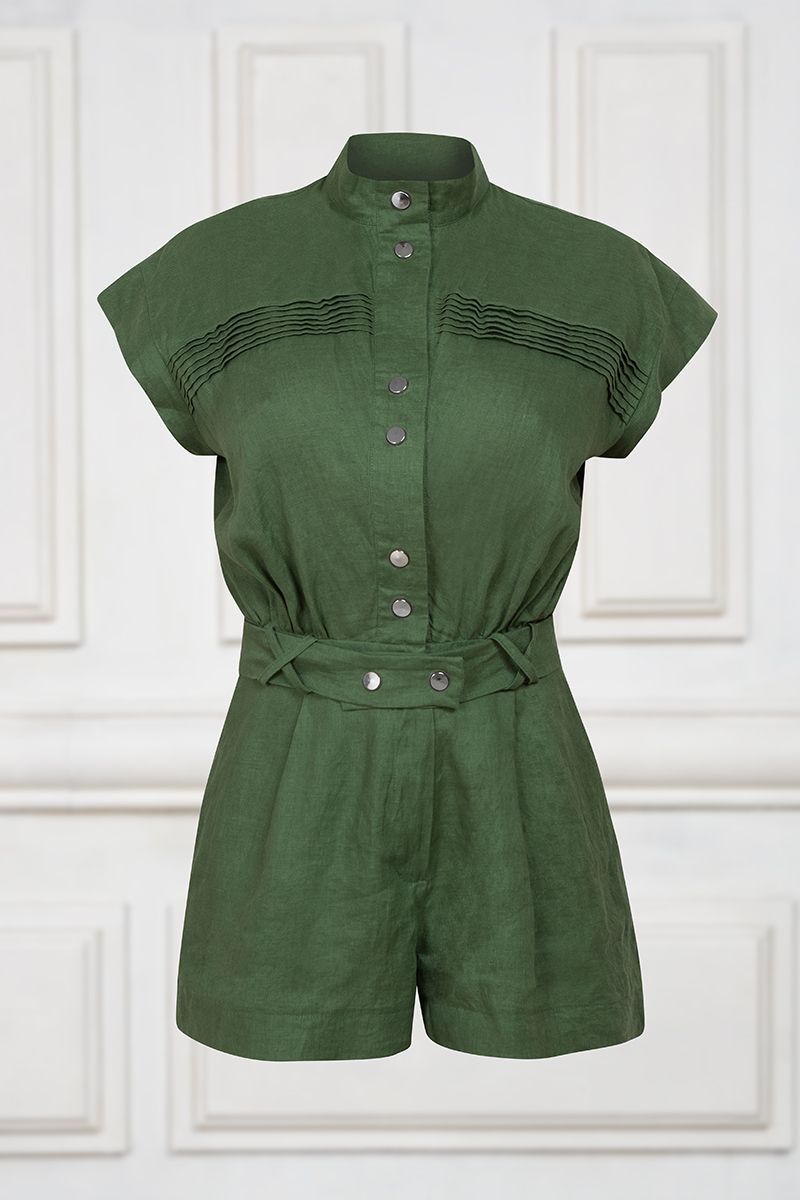 Linen jumpsuit with shorts in green