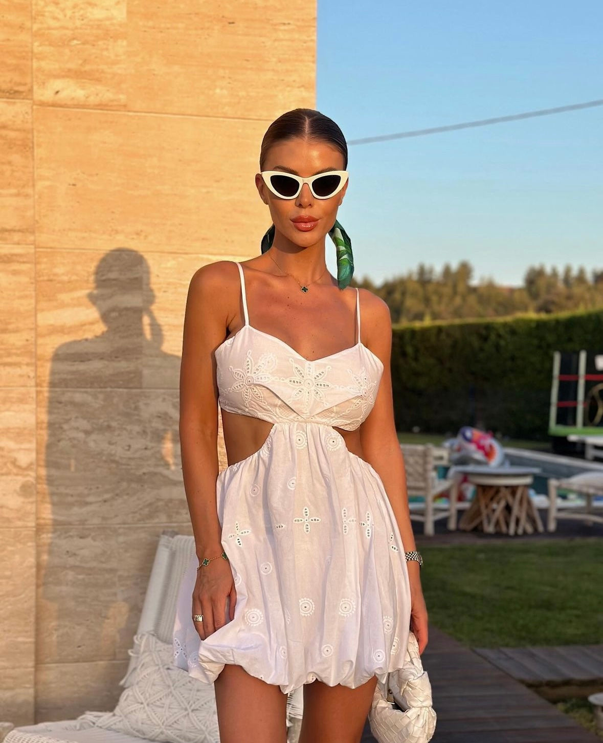 EMBROIDERED CUT OUT Mini Dress in White EMBROIDERED CUT OUT Mini Dress in White