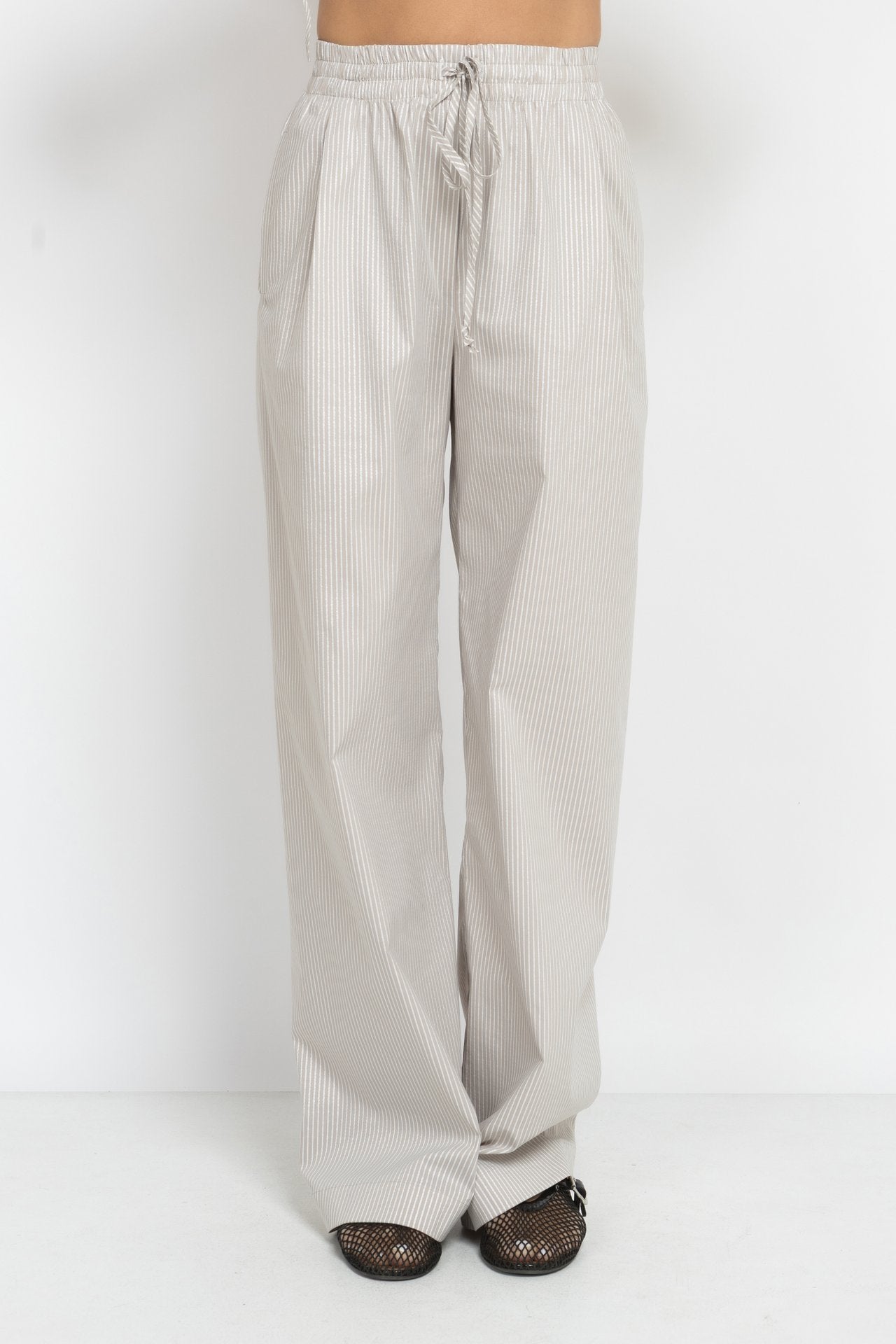 Striped Trousers with Silver Threads in Beige