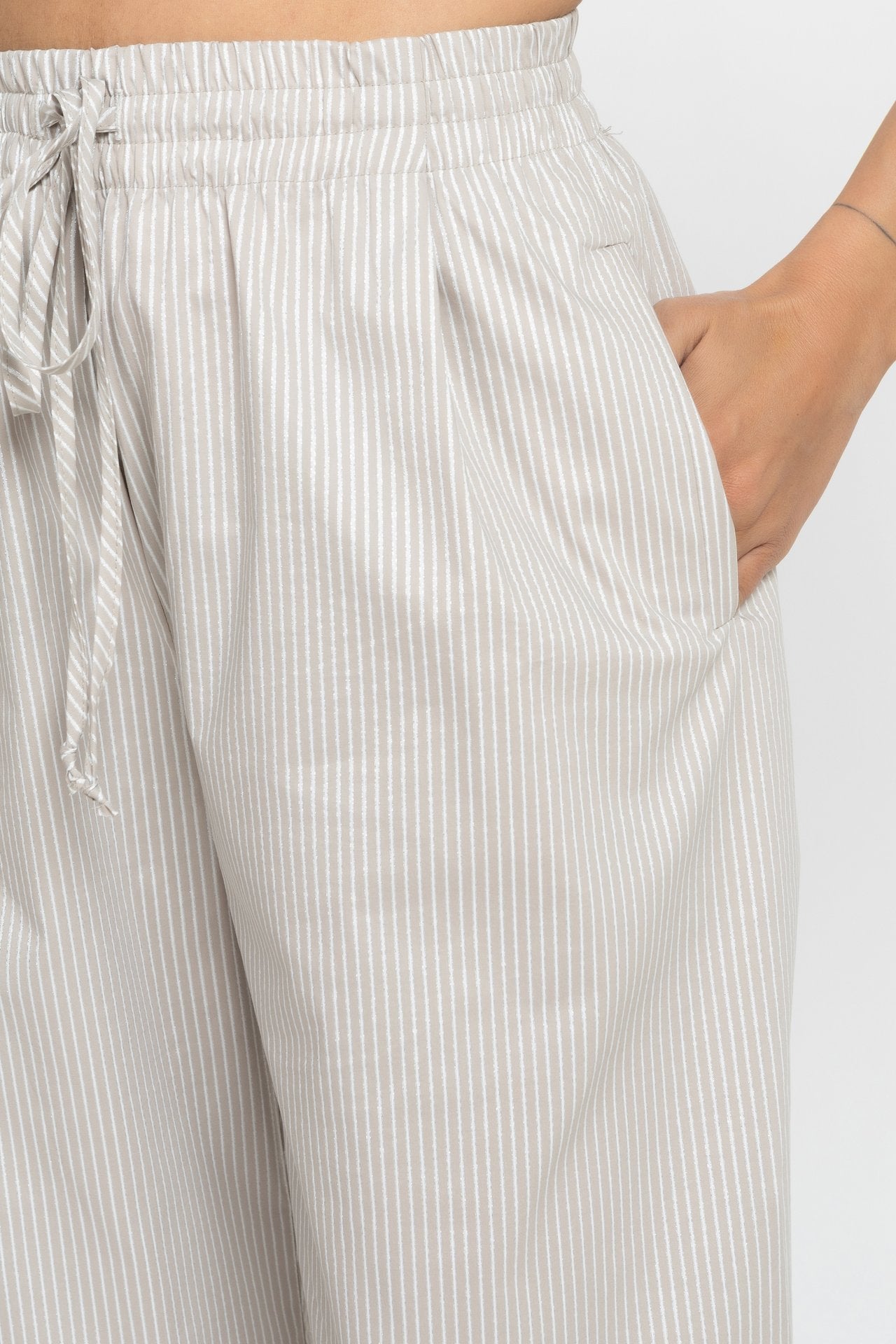 Striped Trousers with Silver Threads in Beige