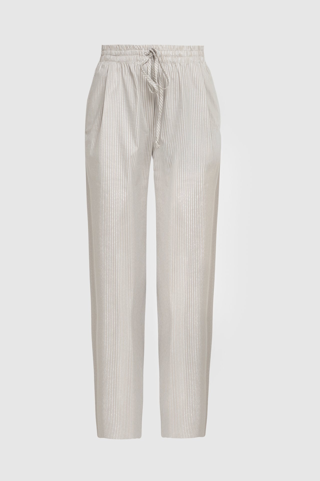 Striped Trousers with Silver Threads in Beige