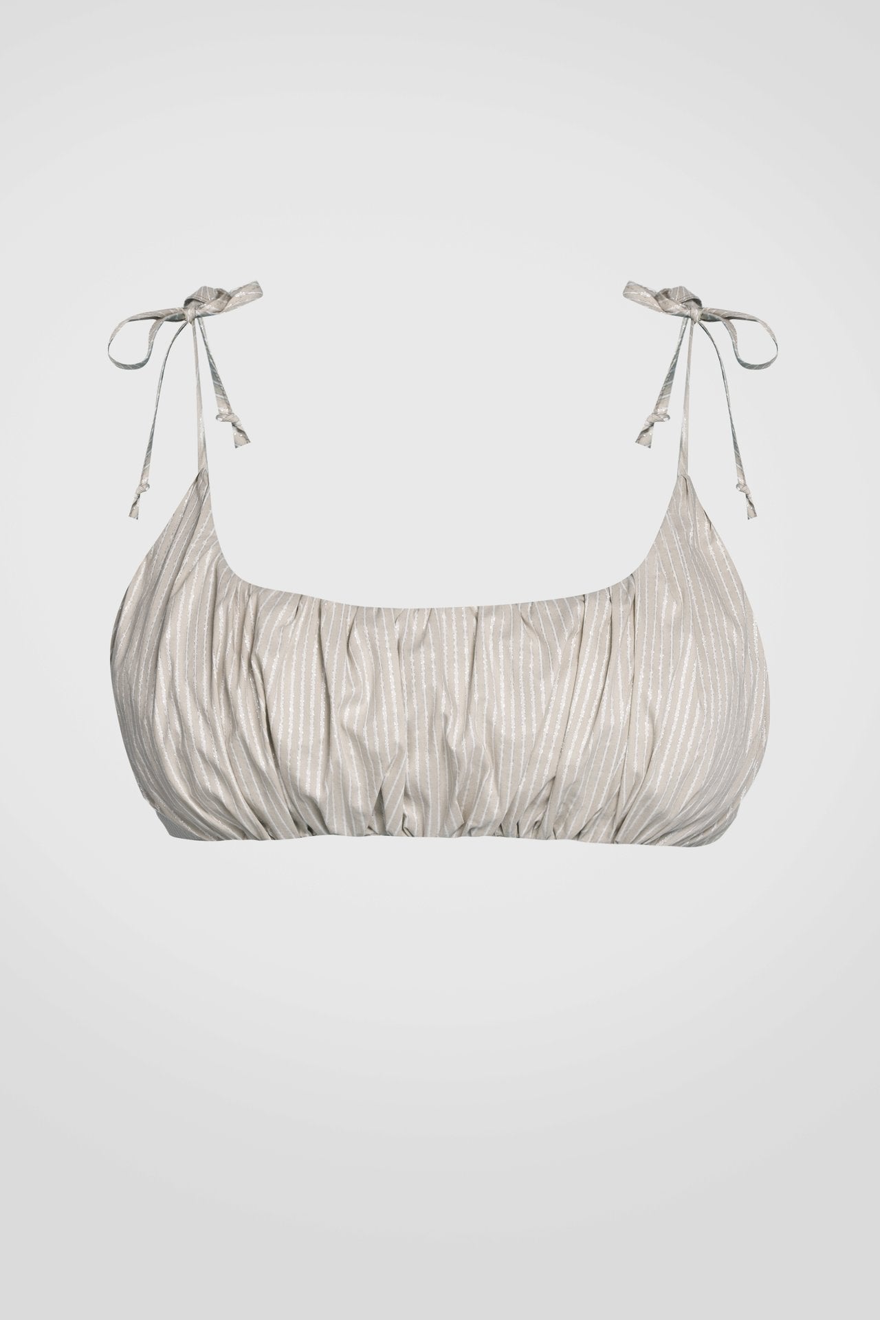 Ruched Striped Bustier Top in Beige