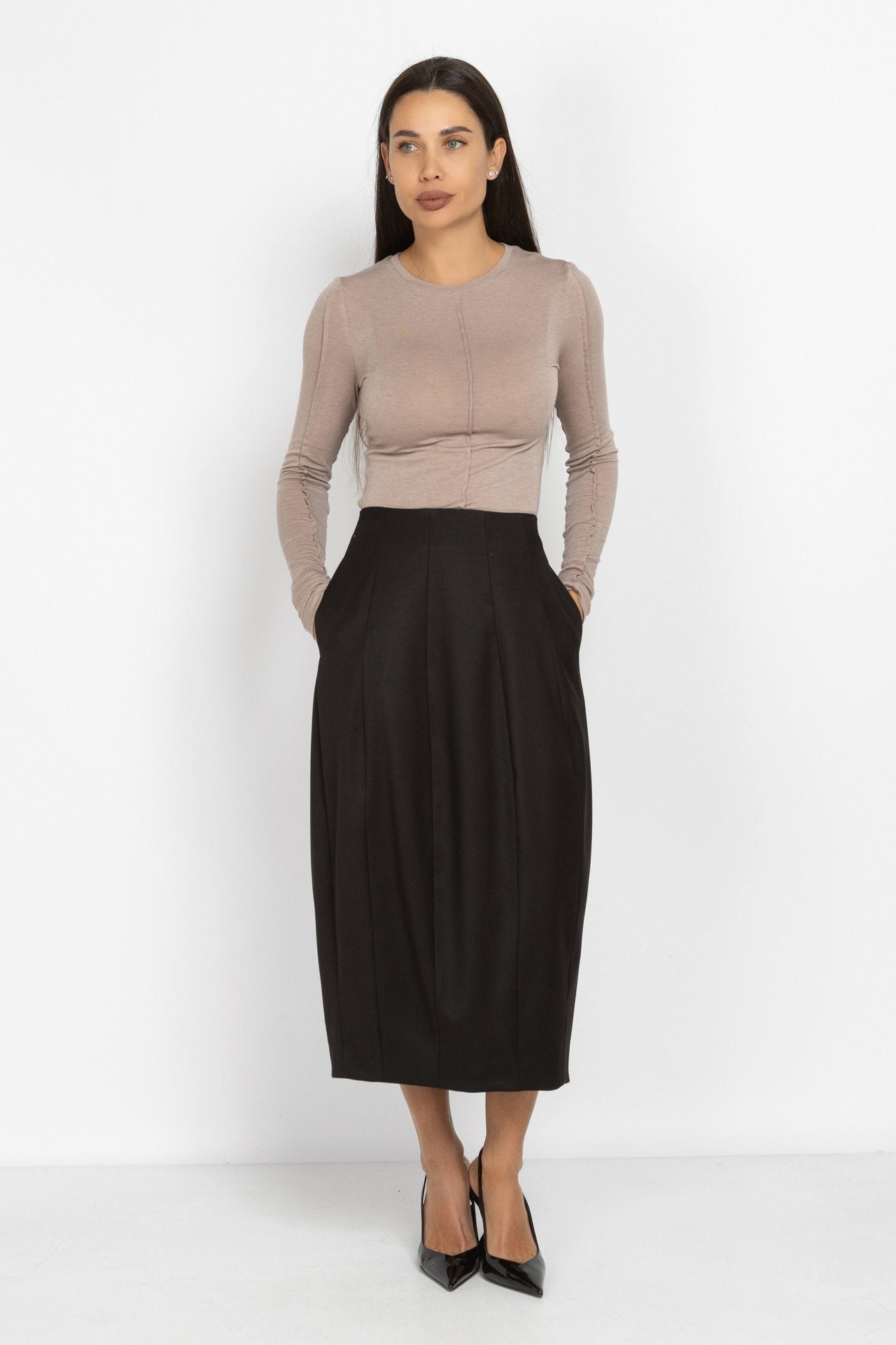 Mocha Top with Decorative Seams