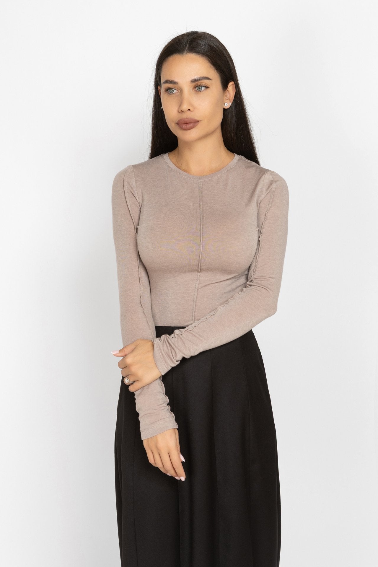 Mocha Top with Decorative Seams