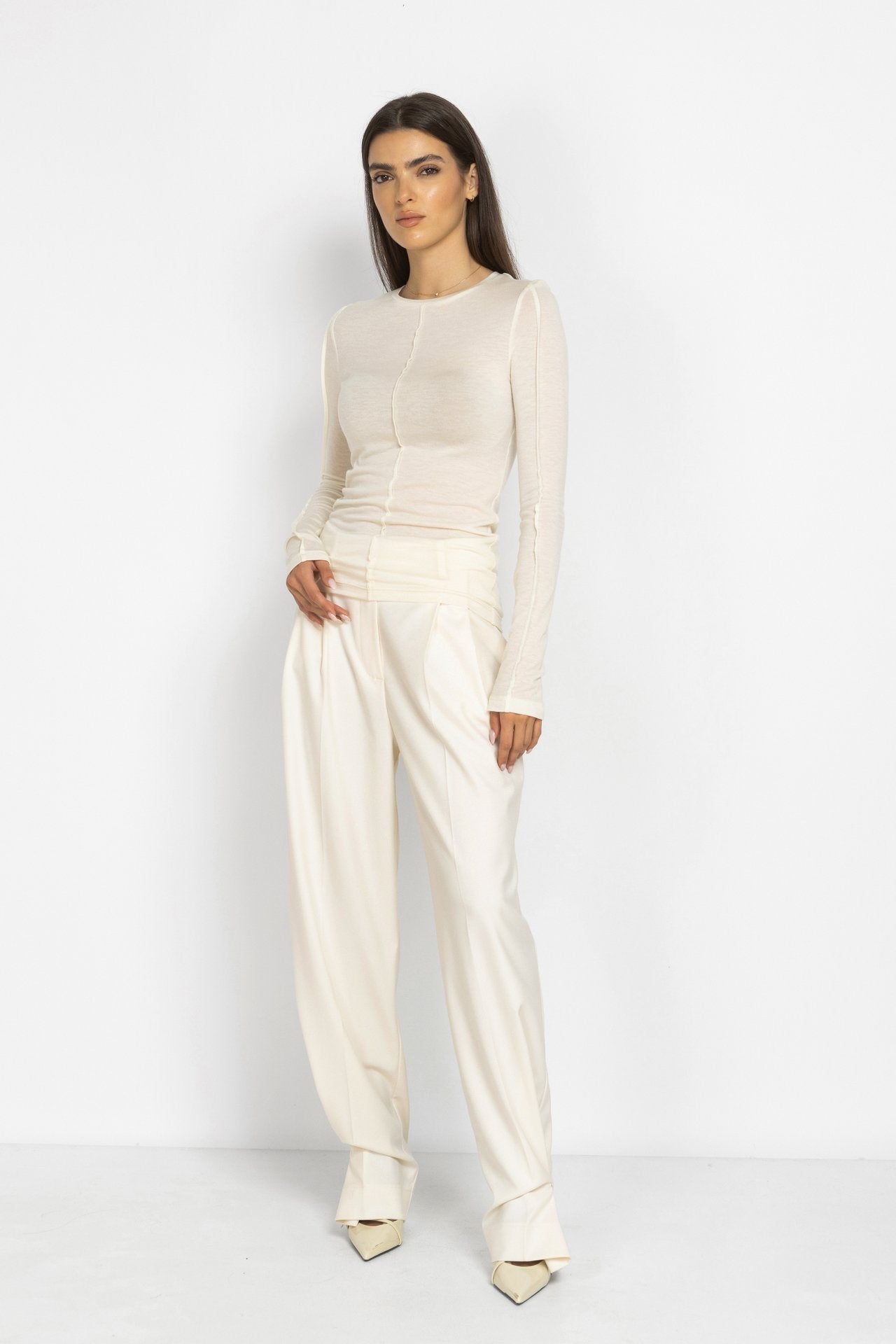 Ecru Top with Decorative Seams